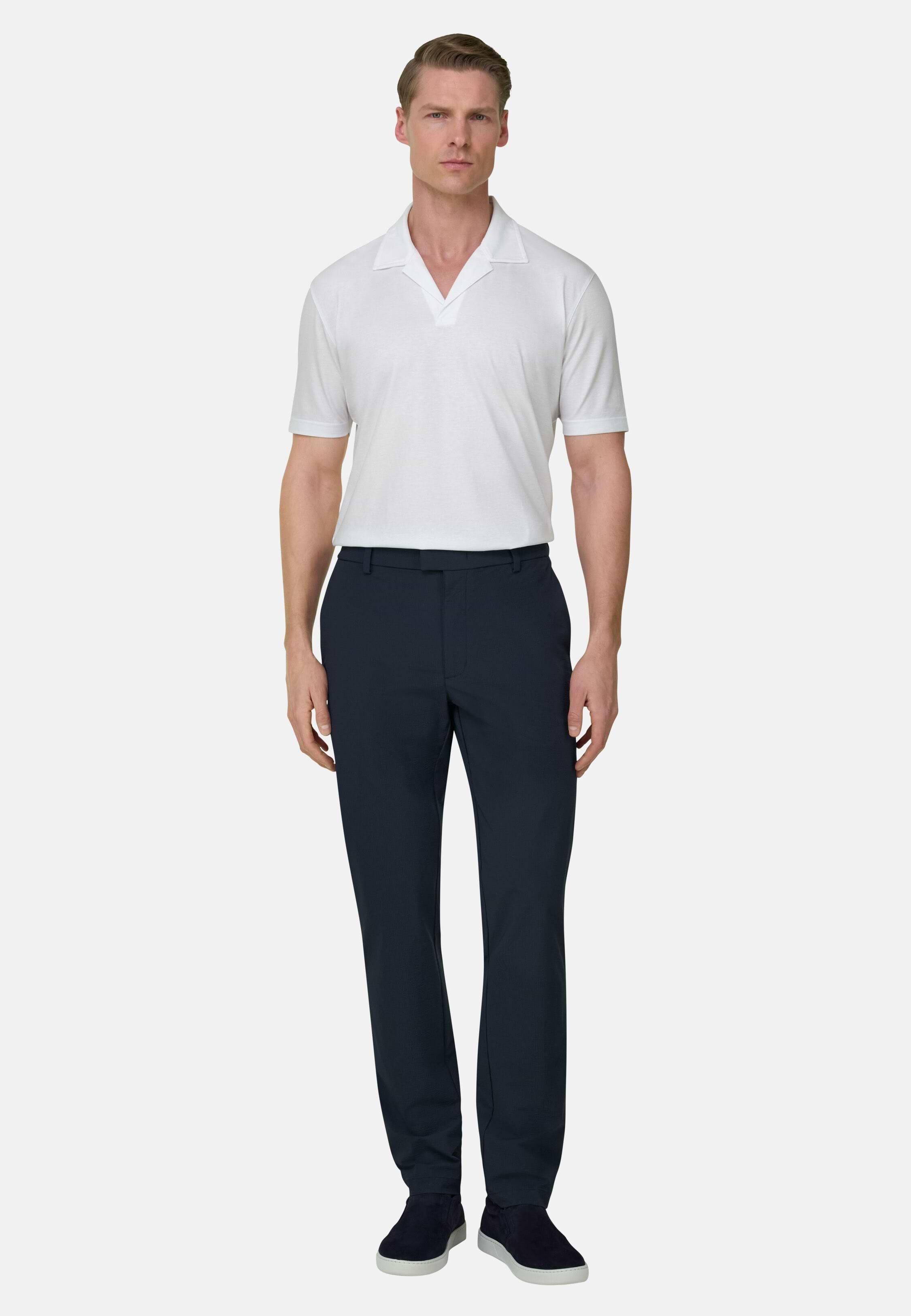 B Tech Trousers In Stretch Nylon Seersucker Navy, 3901_NAVY, medium