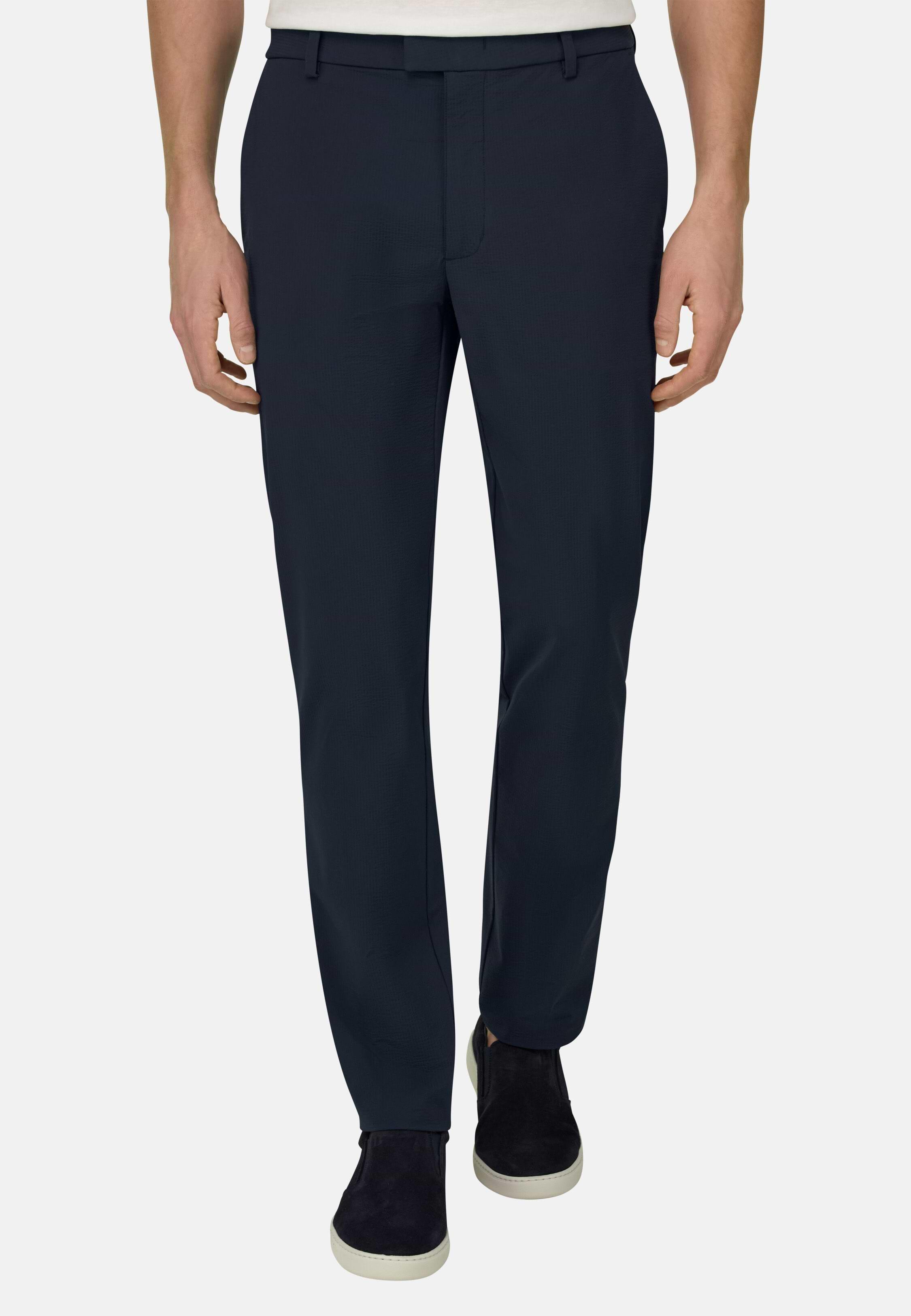B Tech Trousers In Stretch Nylon Seersucker Navy, 3901_NAVY, medium