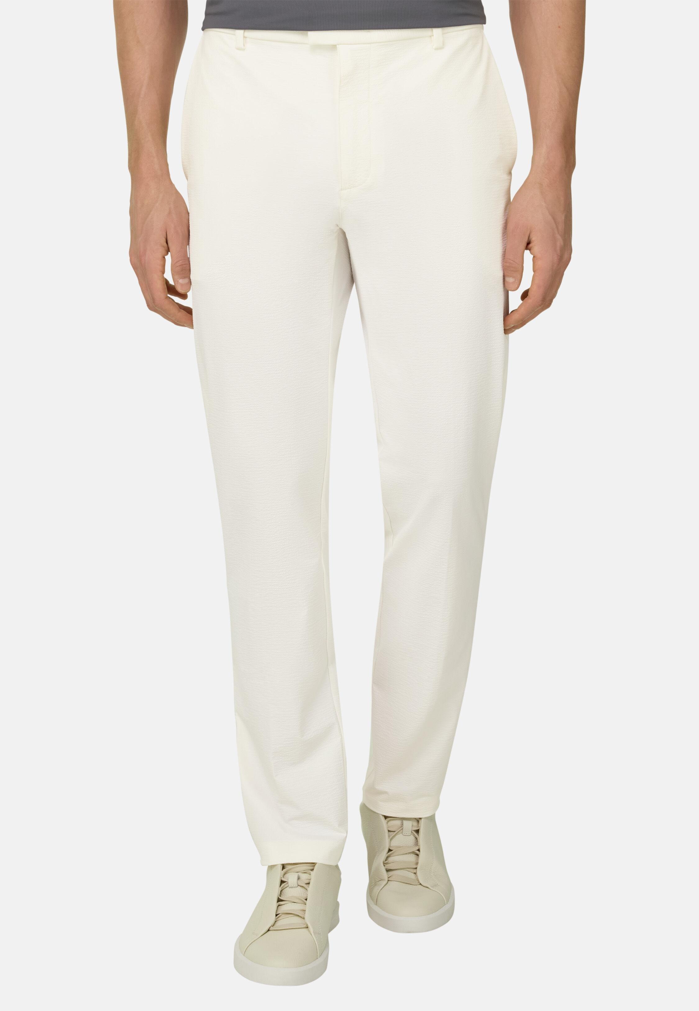 B Tech Trousers in Stretch Nylon Seersucker White, White, medium