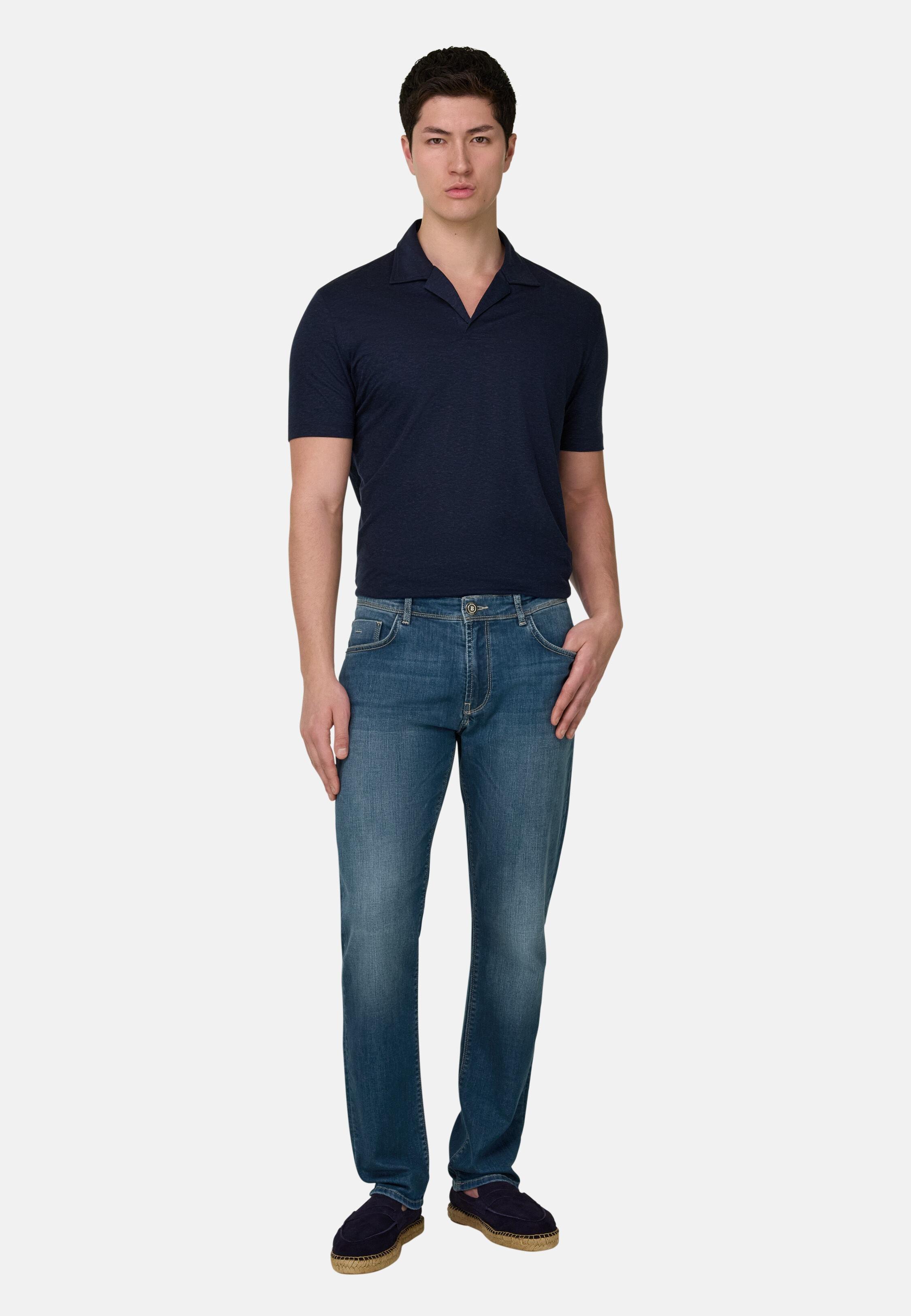 Medium Blue Stretch Denim Jeans Medium Blue, Medium Blue, large image number 1
