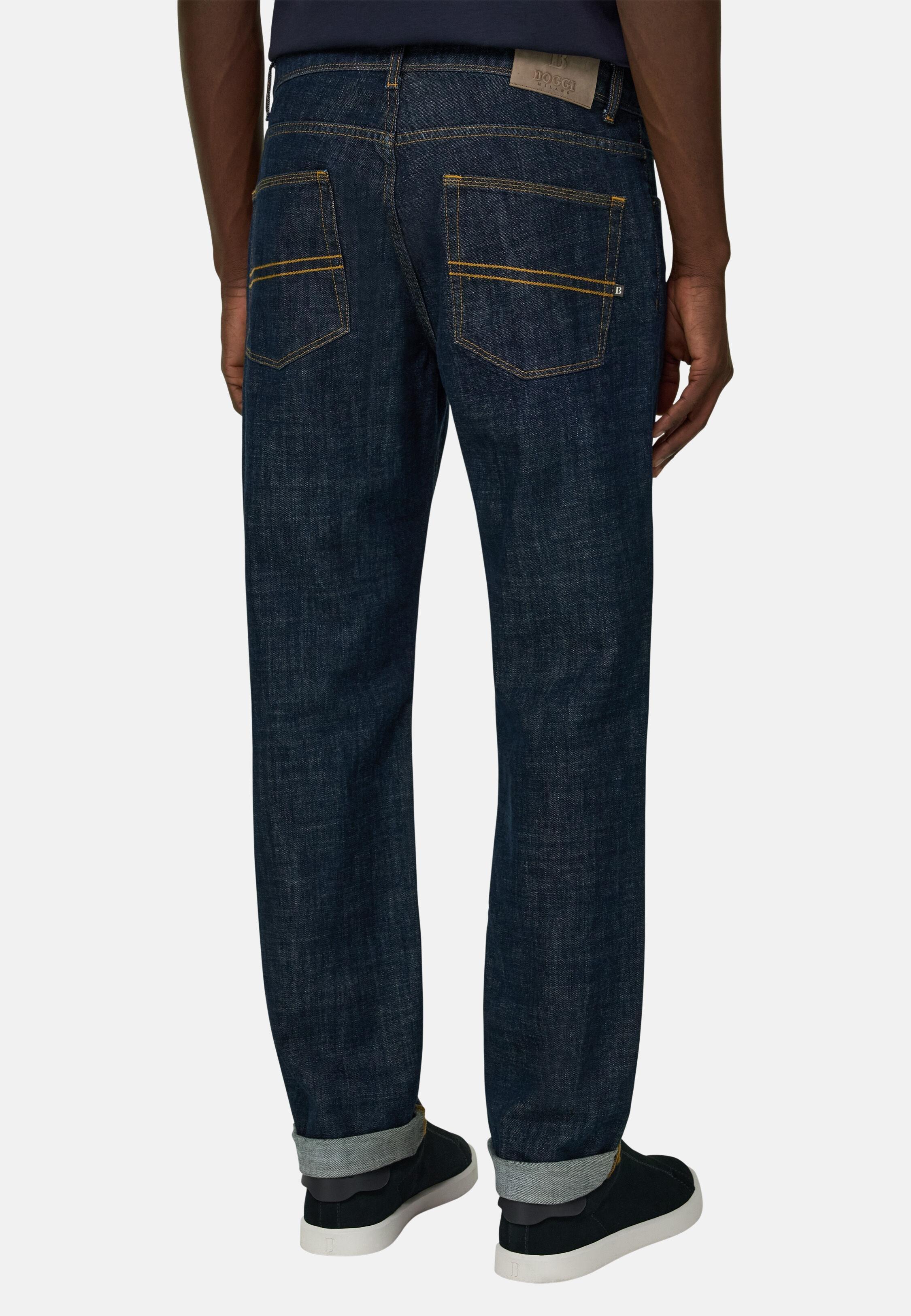 Dark Blue Stretch Denim Jeans Dark Blue, Dark Blue, large image number 2