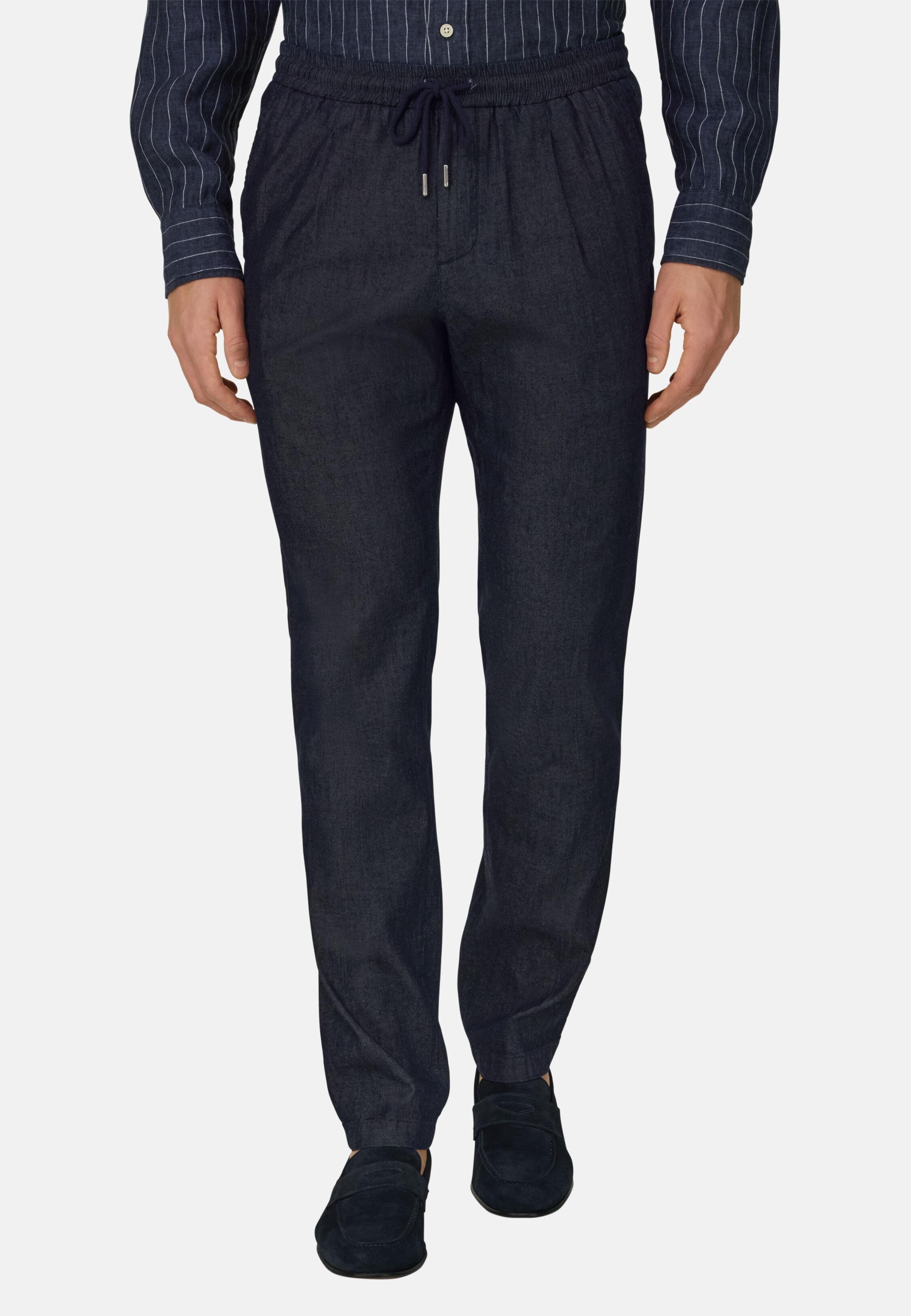 City Trousers In Cotton And Cupro Blue, 3901_NAVY, medium