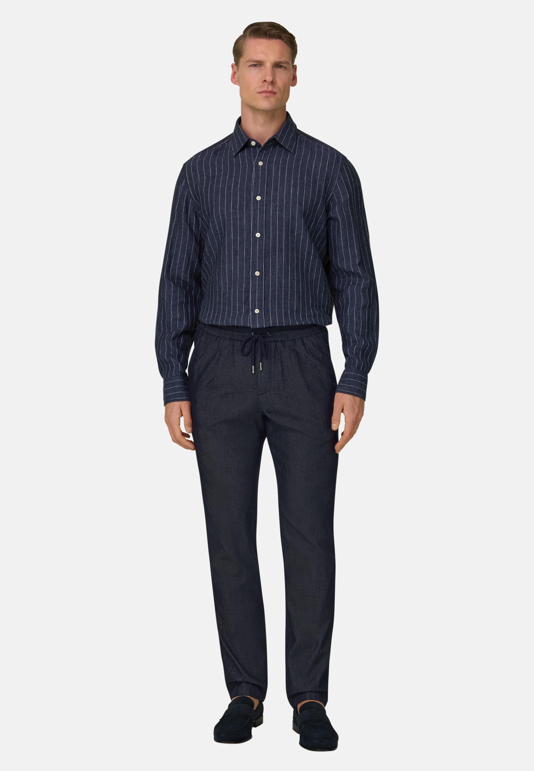 City Trousers in Cotton and Cupro Navy blue, 3901_NAVY, medium
