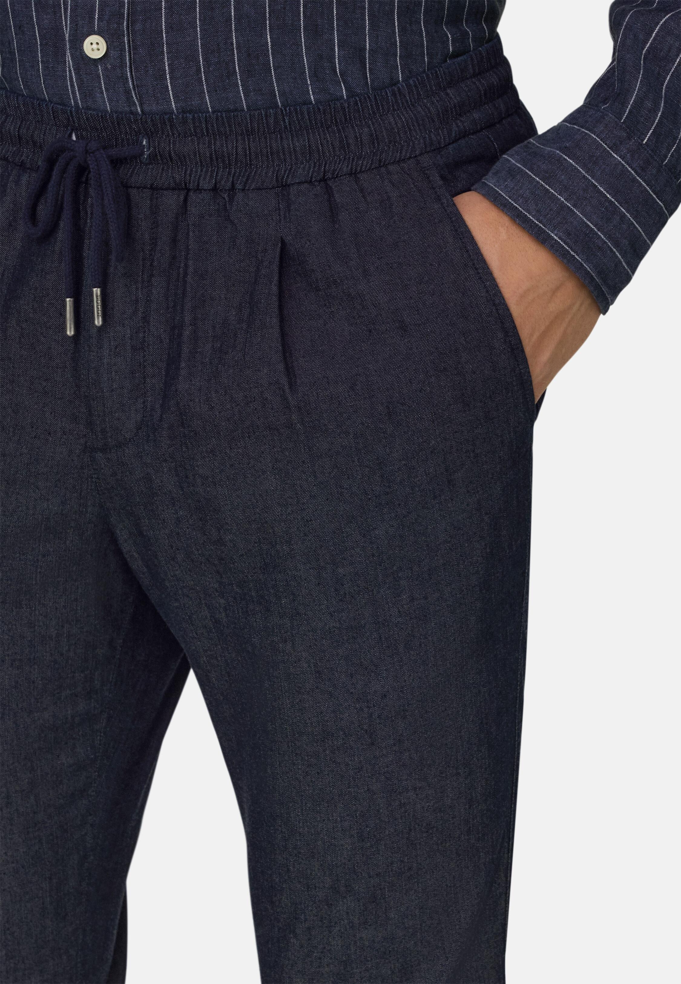 City Trousers In Cotton And Cupro Blue, 3901_NAVY, large image number 3