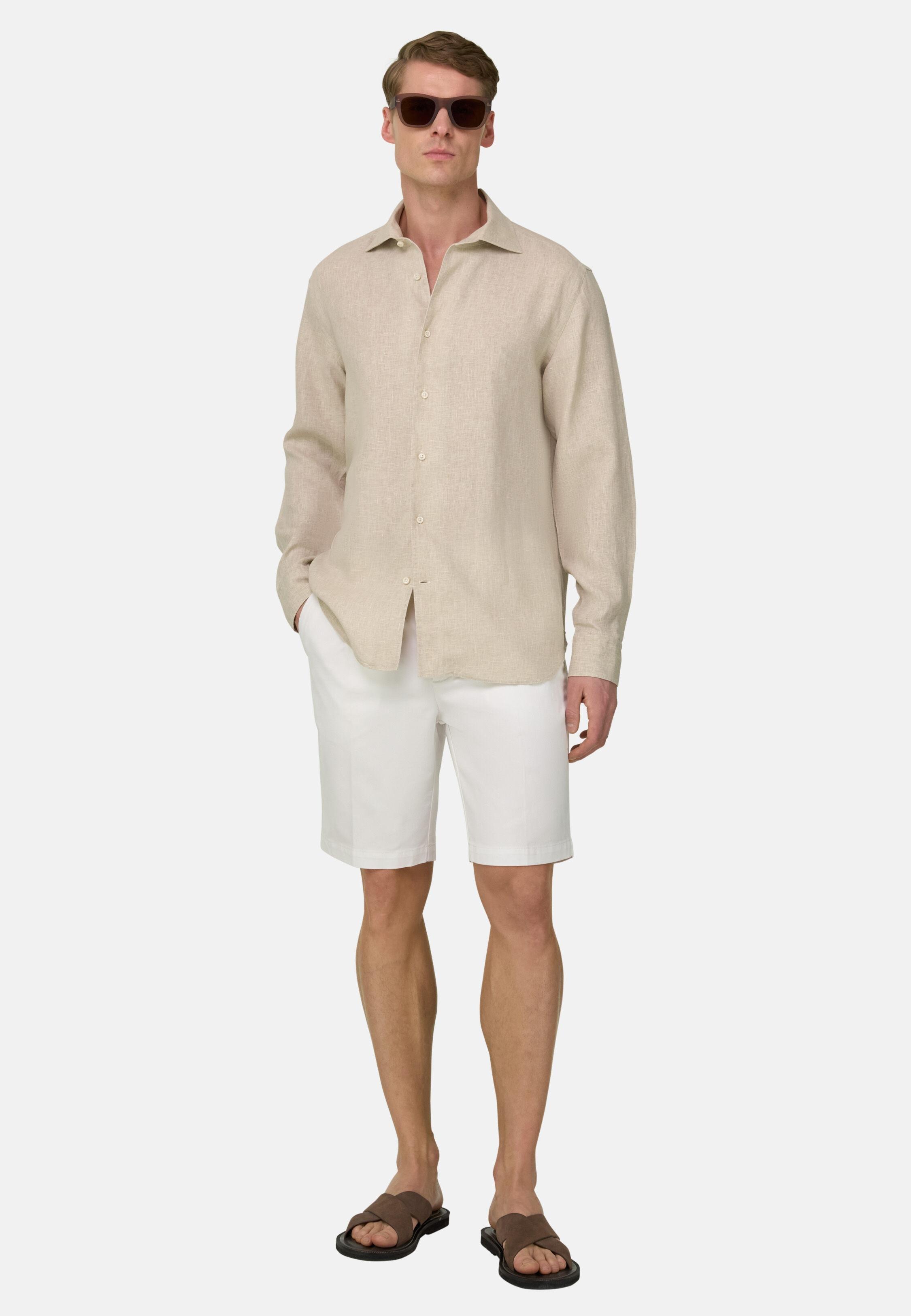 Stretch Cotton and Tencel Bermuda Shorts White, White, medium
