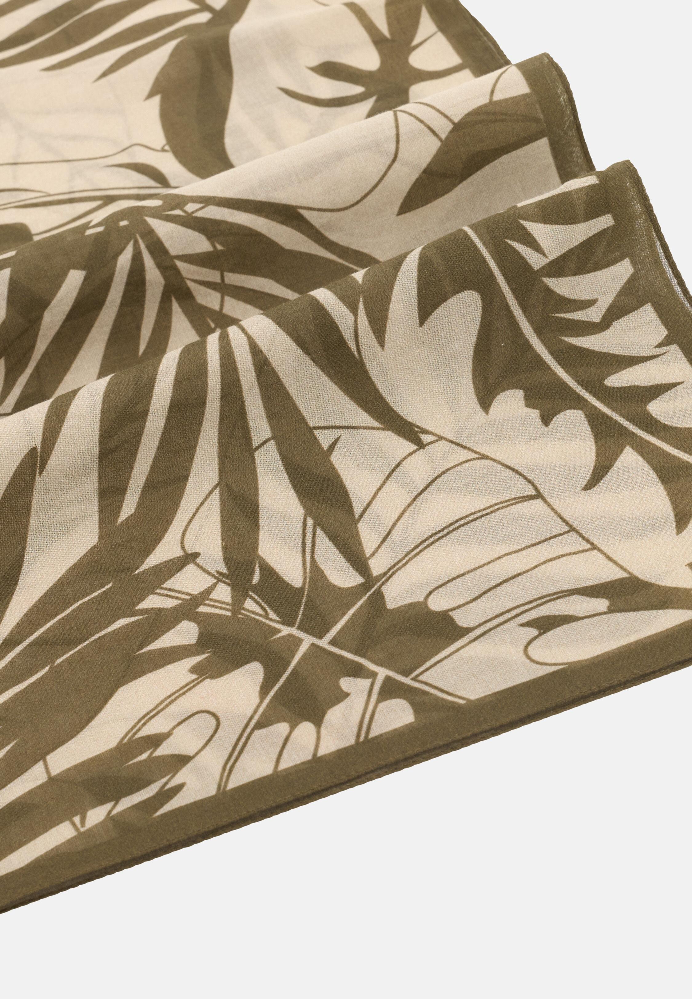Leaf Print Cotton Bandana, Taupe, Taupe, medium