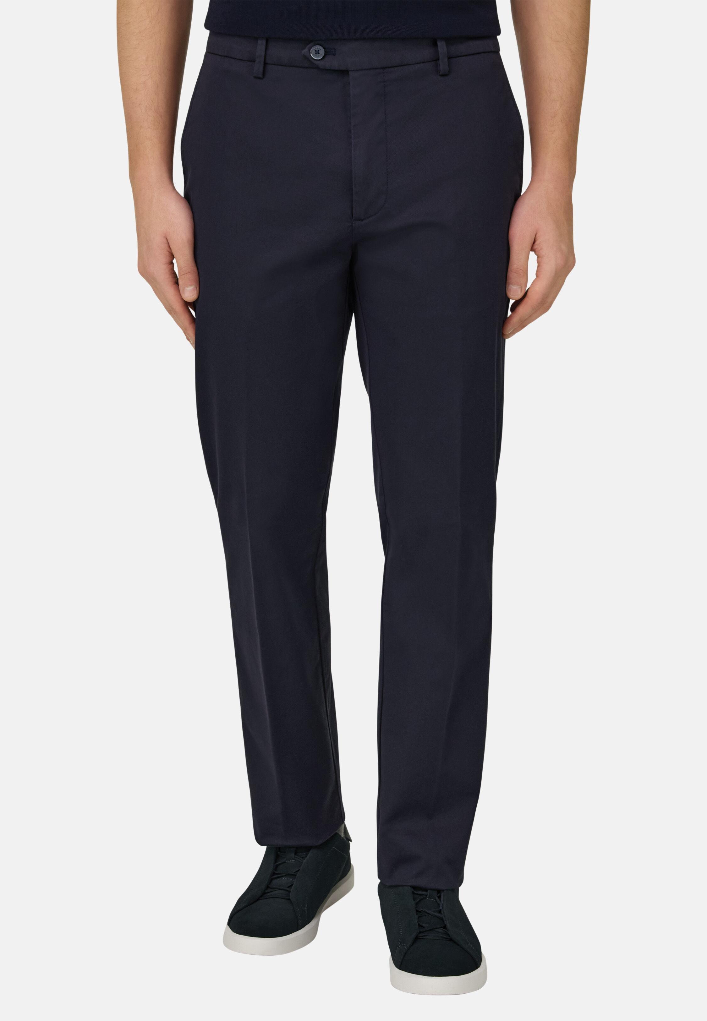 Trousers in Stretch Cotton/TENCEL, Navy Blue, Navy blue, large