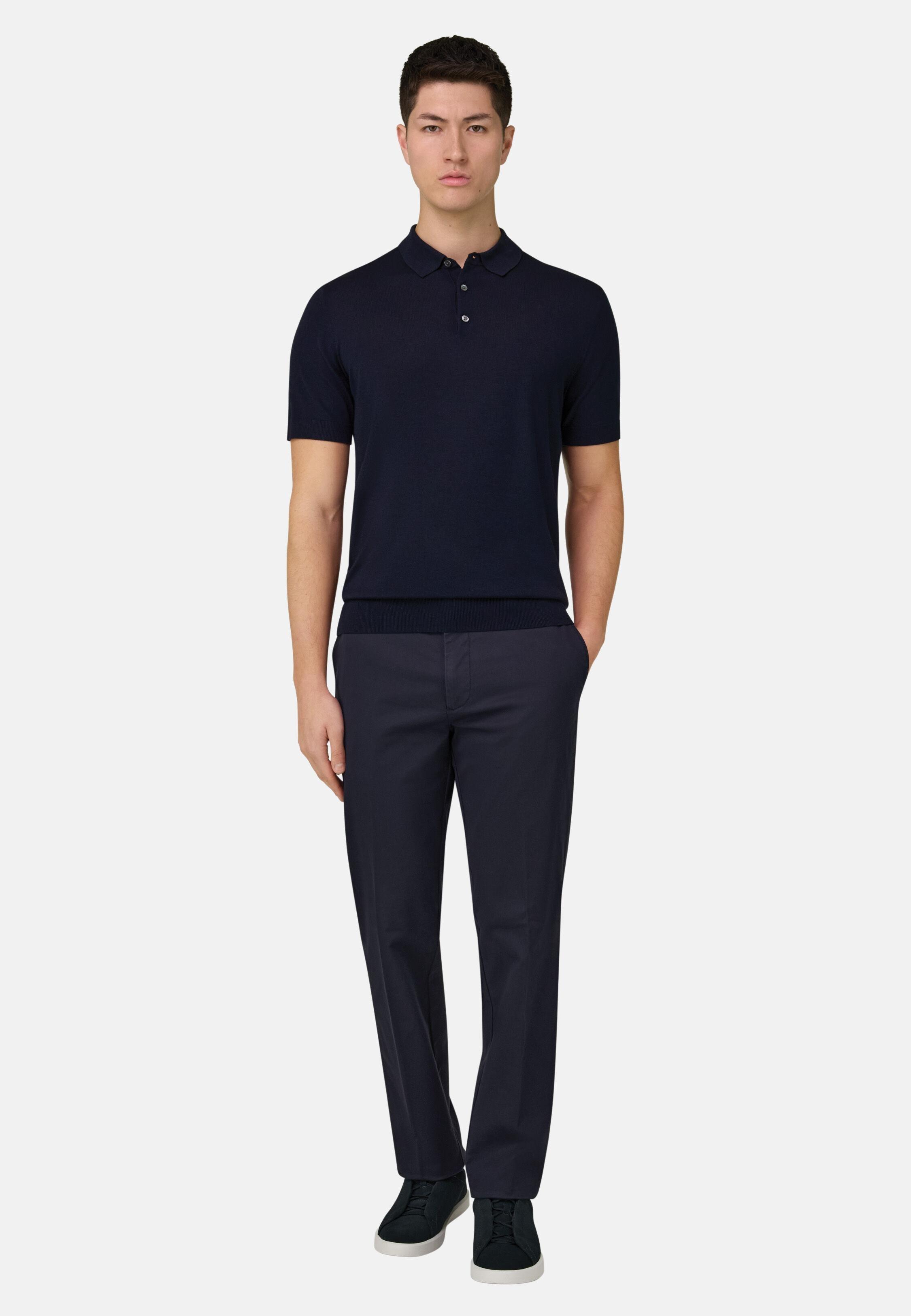 Trousers in Stretch Cotton/TENCEL, Navy Blue, Navy blue, large image number 1