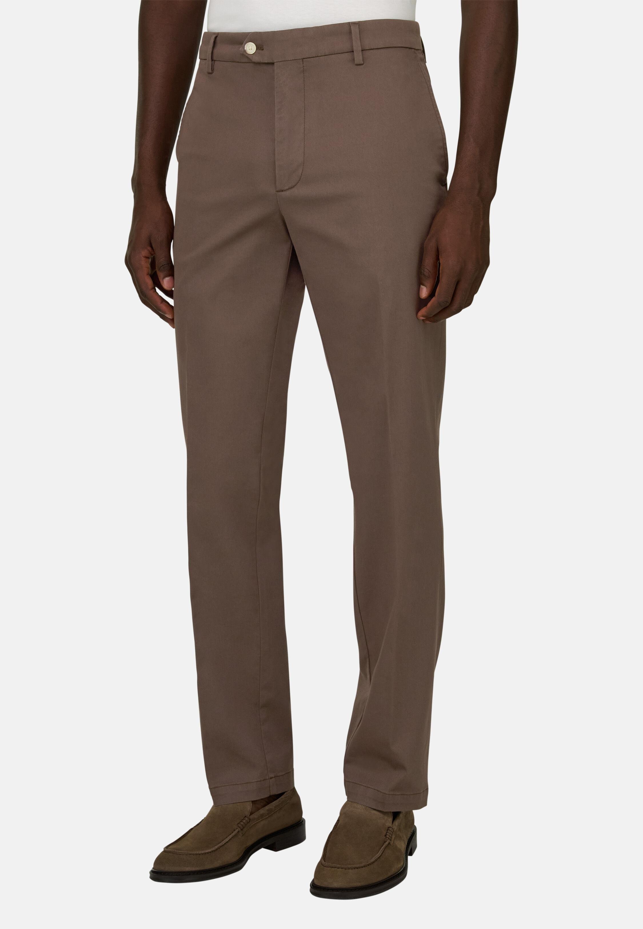 Stretch Cotton/Tencel Trousers Brown, Brown, medium