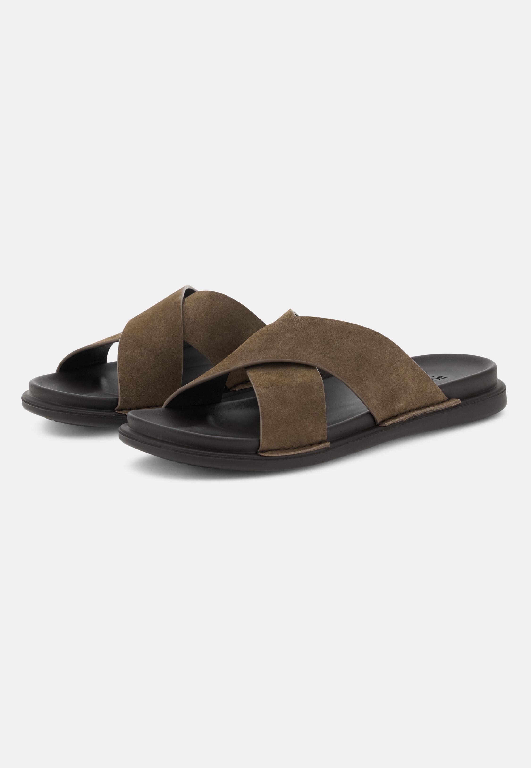 Suede Leather Slippers Taupe, Taupe, large image number 1