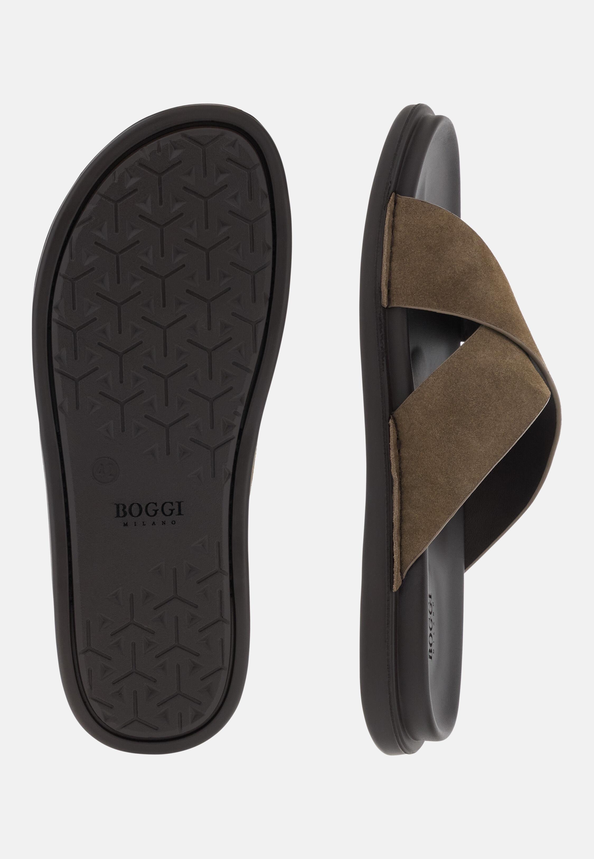 Suede Leather Slippers Taupe, Taupe, medium