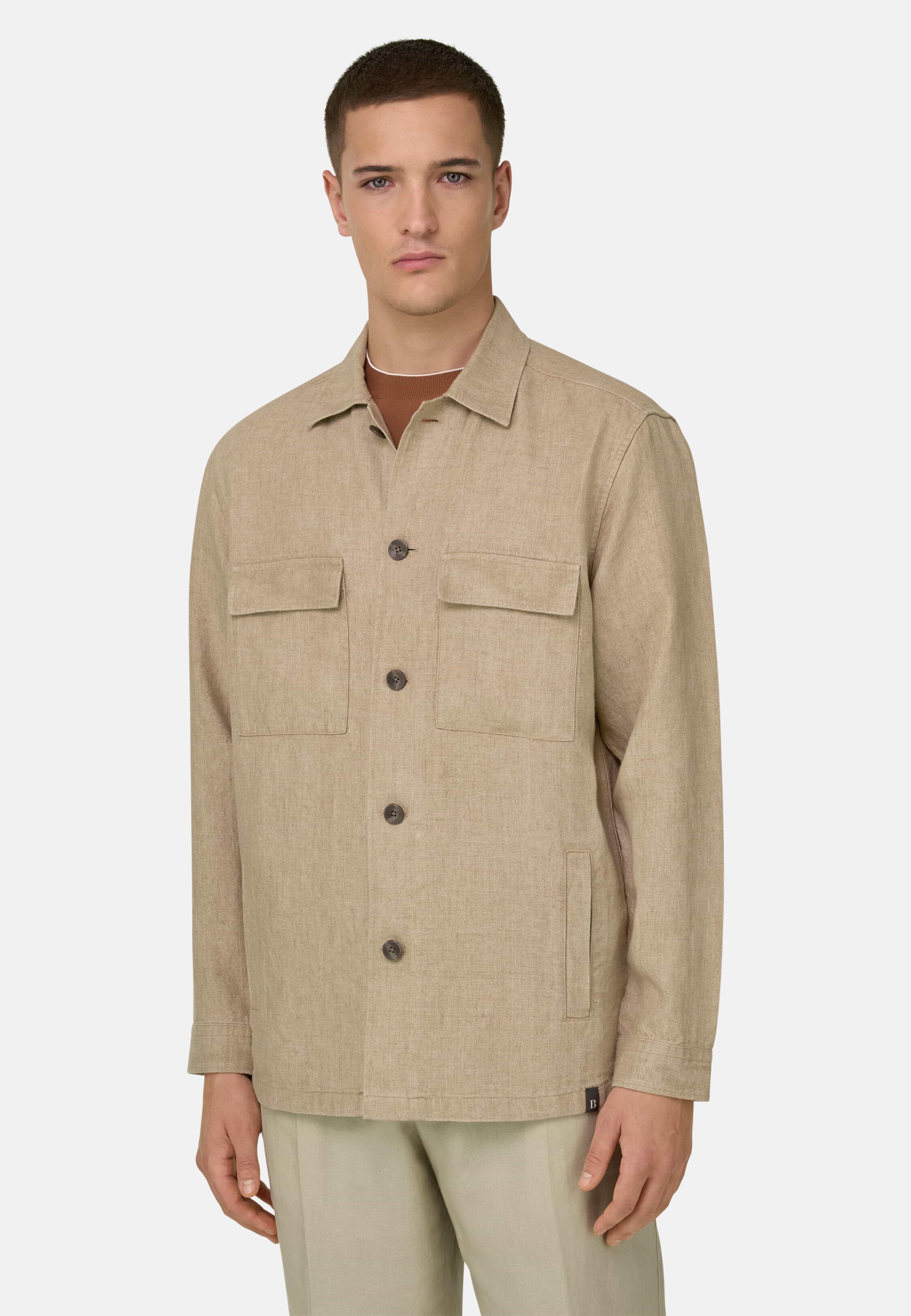 Link Shirt Jacket In Pure Washed Linen Beige, 3901_BEIG, medium