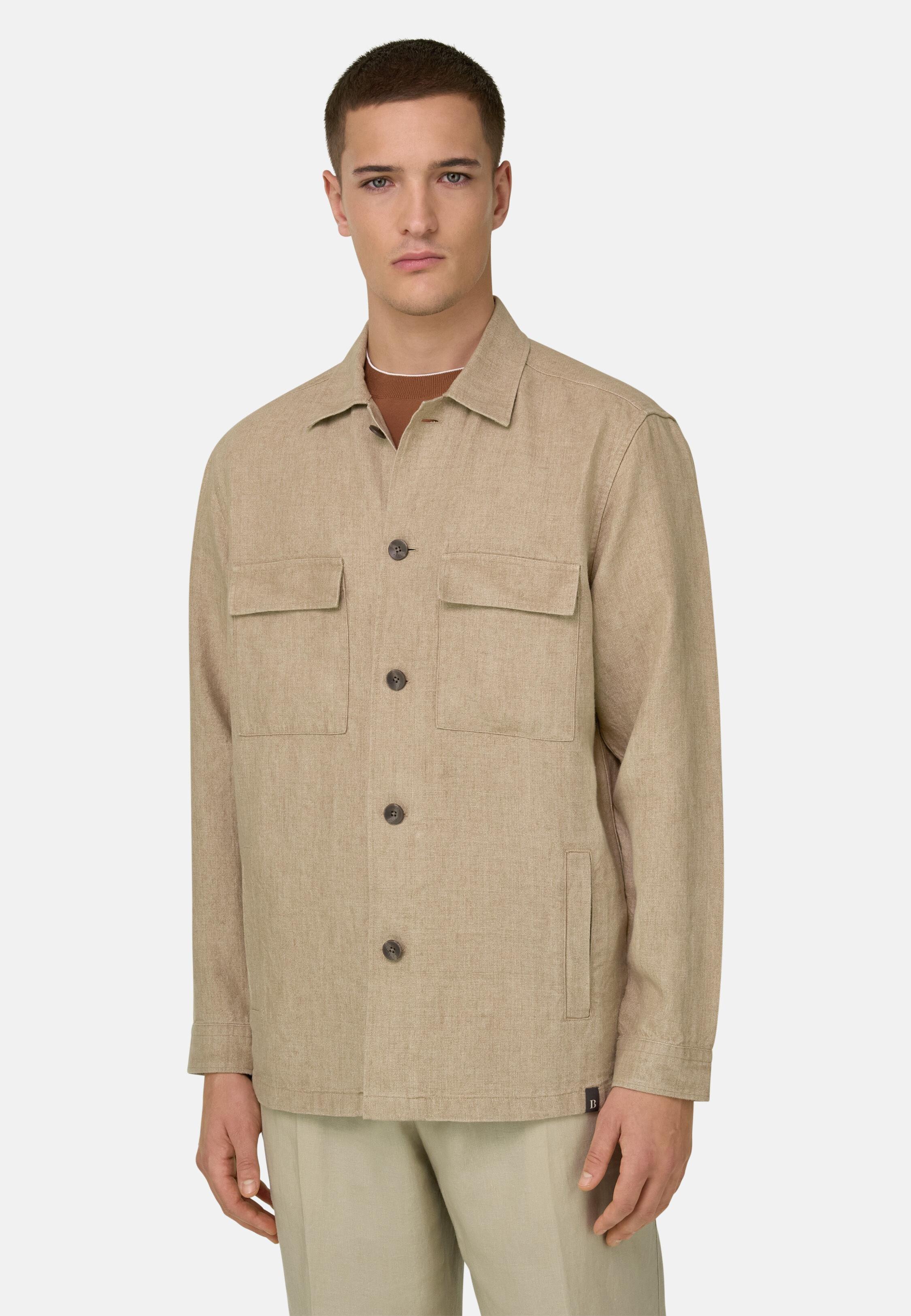 جاكيت قميص من كتان مغسول بيج, Beige, large image number 1