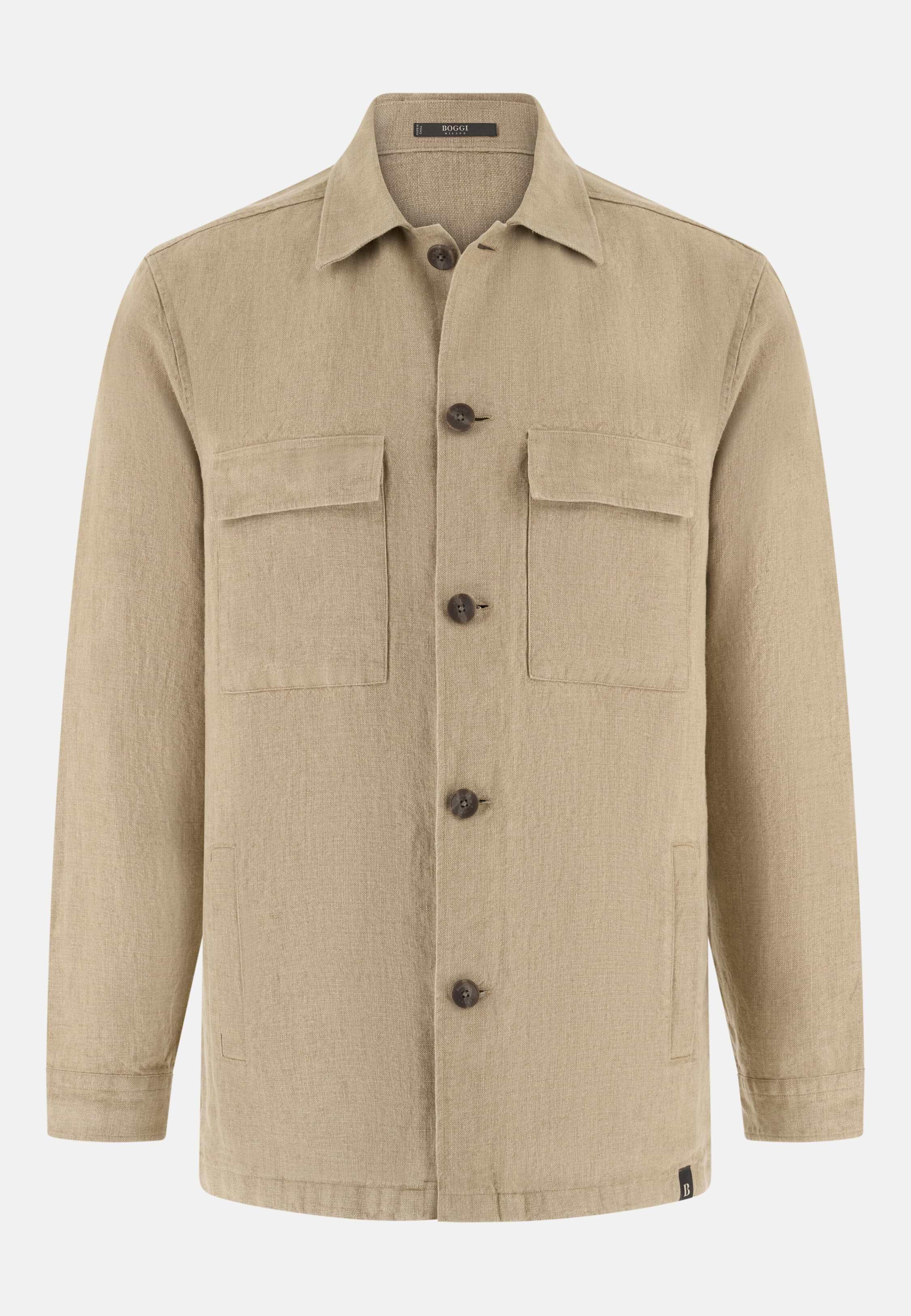 Link Shirt Jacket In Pure Washed Linen Beige, 3901_BEIG, medium