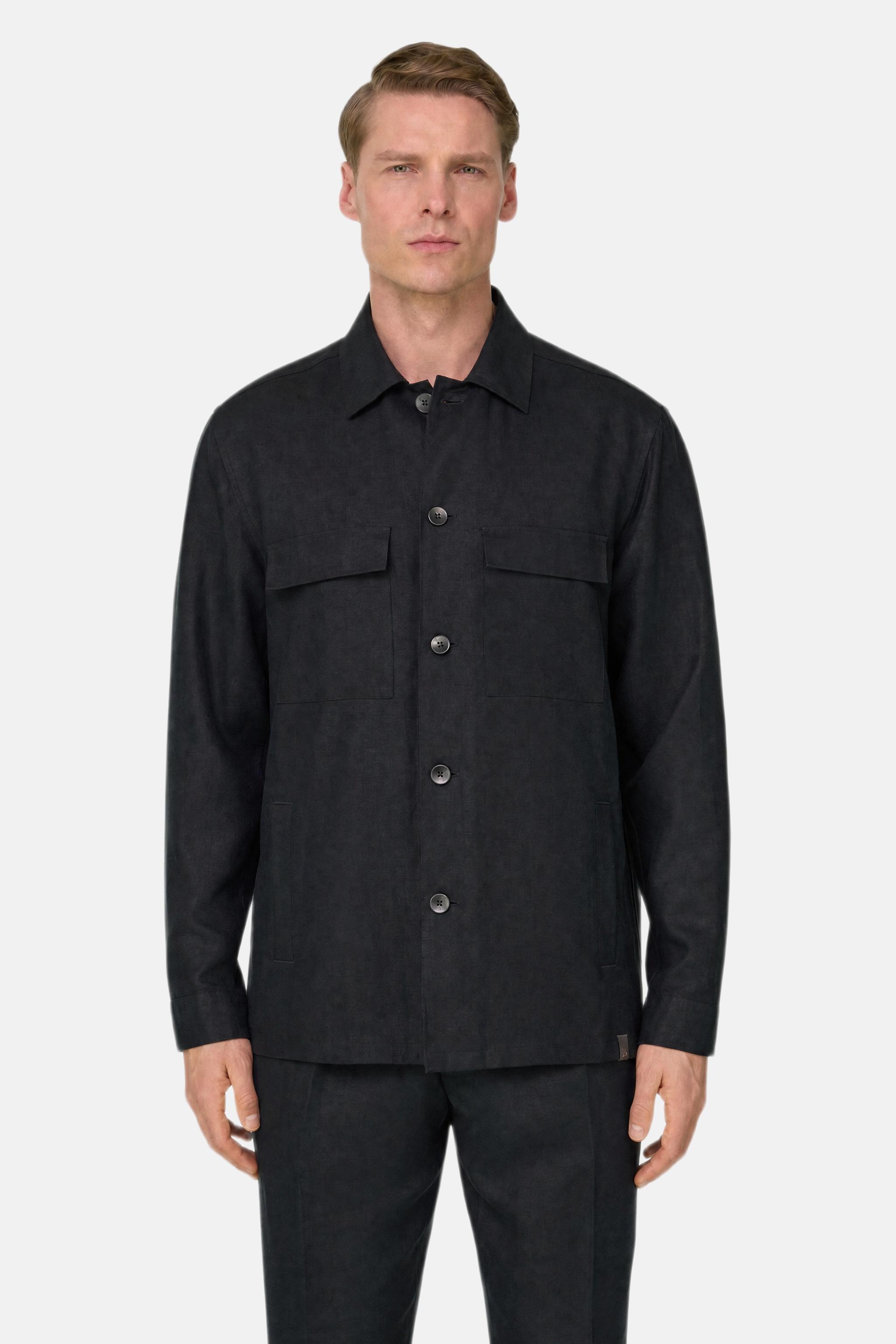 Link Shirt Jacket in Pure Linen Black, Black, large image number 0