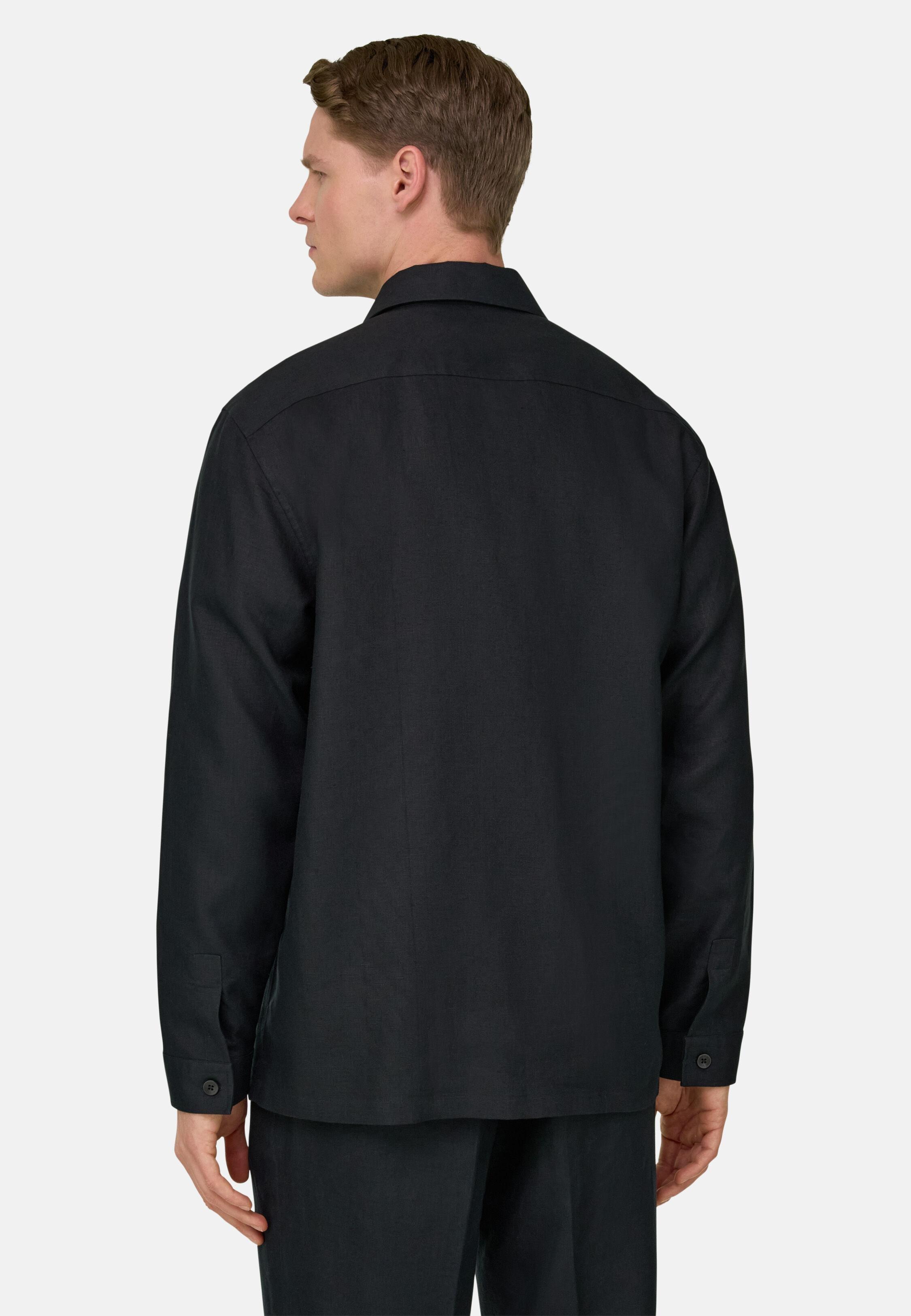 Link Shirt Jacket in Pure Linen Black, Black, large image number 1