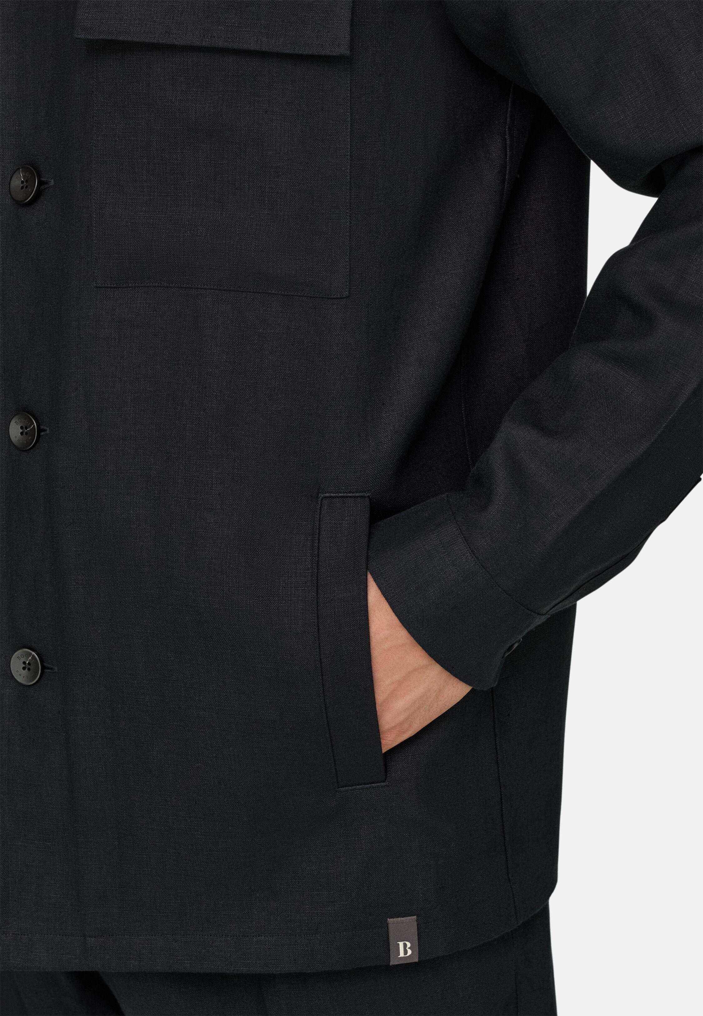 Link Shirt Jacket in Pure Linen Black, Black, medium