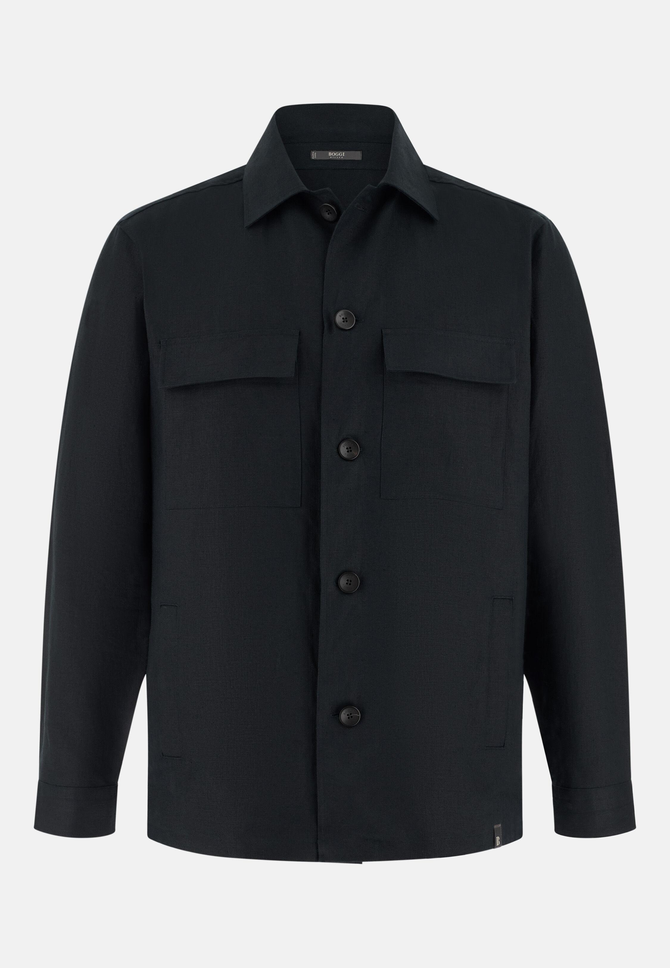 Link Shirt Jacket In Pure Linen Black, Black, large image number 3