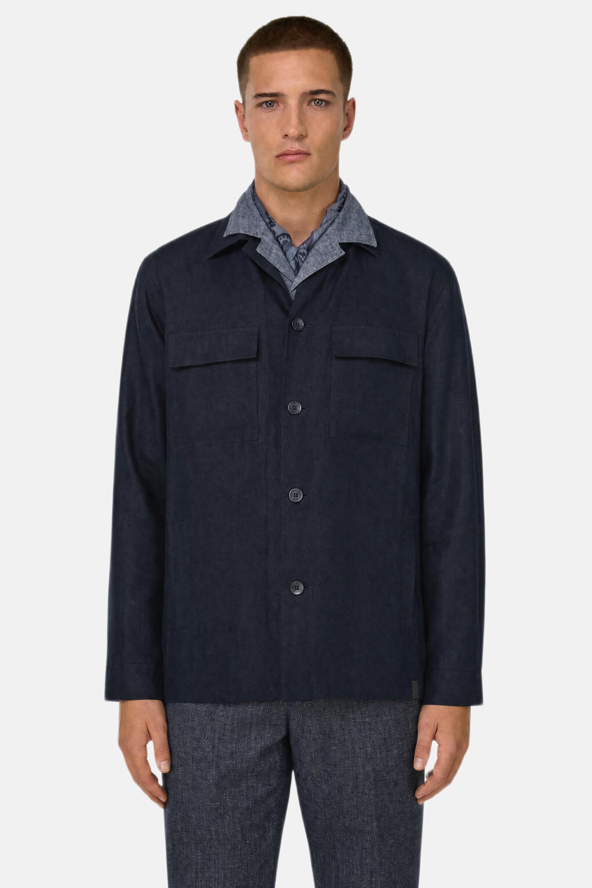 جاكيت بياقة قميص كحلي, Navy blue, large
