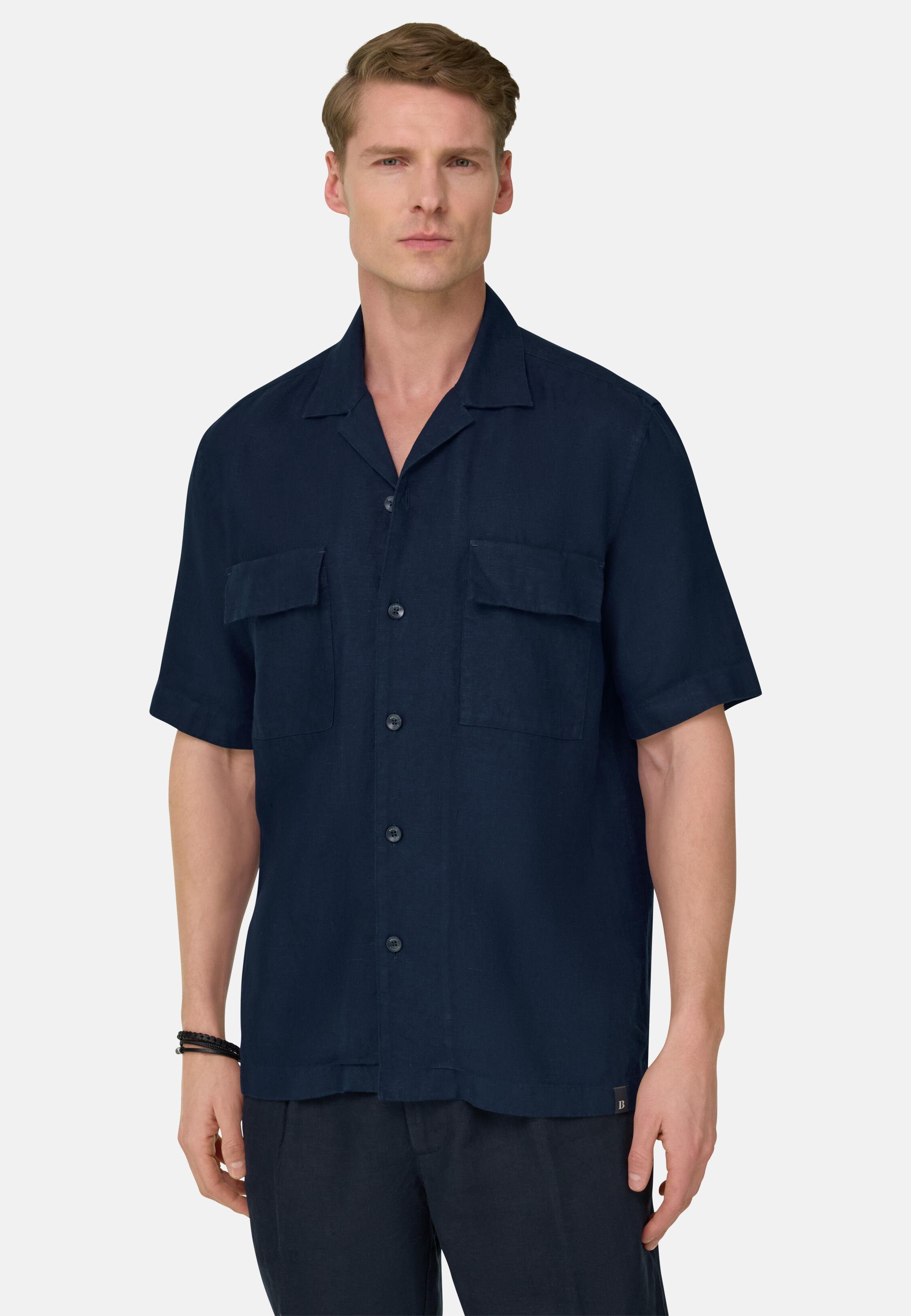 Linen Camp Overshirt Navy blue, Navy blue, large image number 0