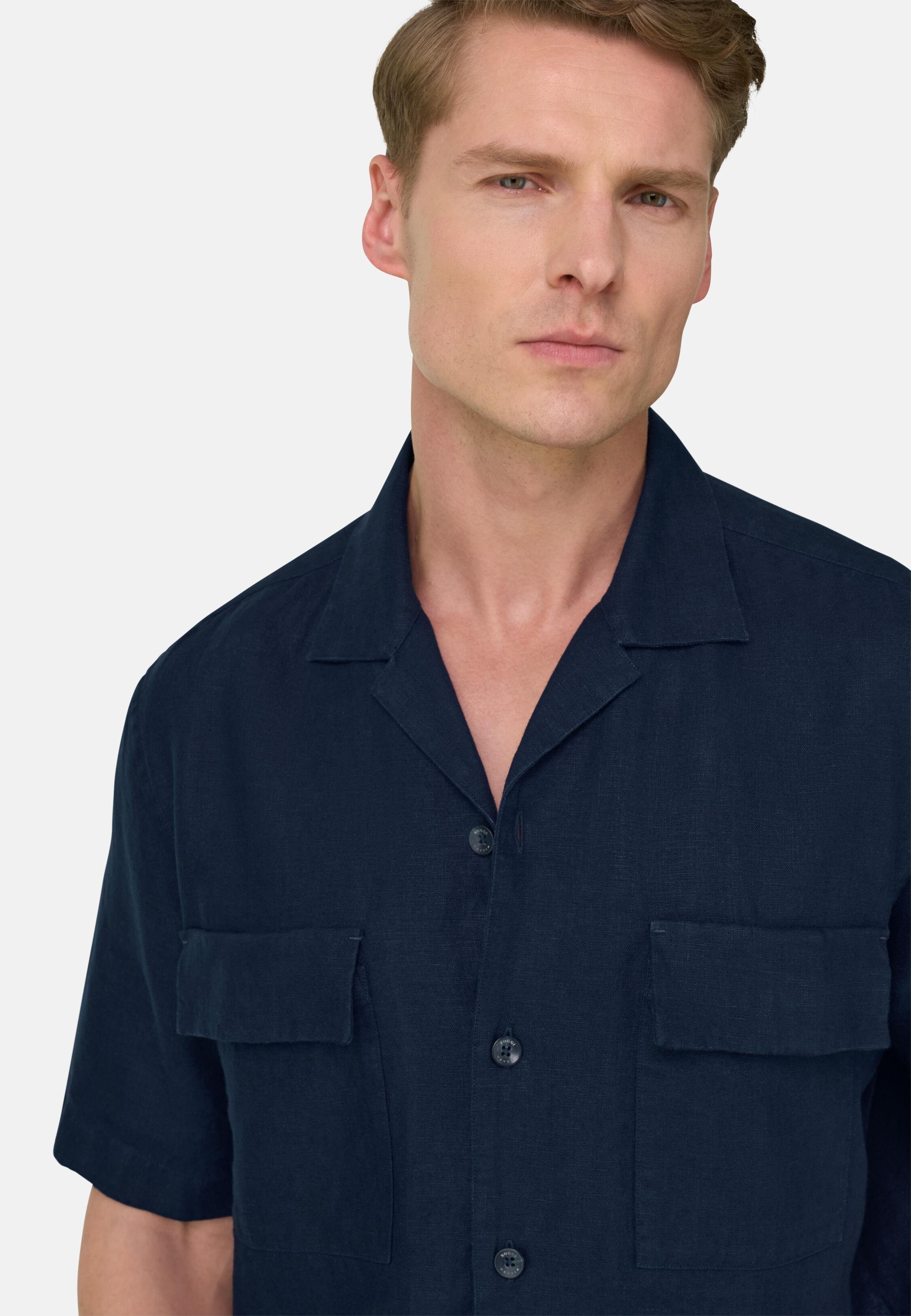Linen Camp Overshirt Navy blue, Navy blue, medium