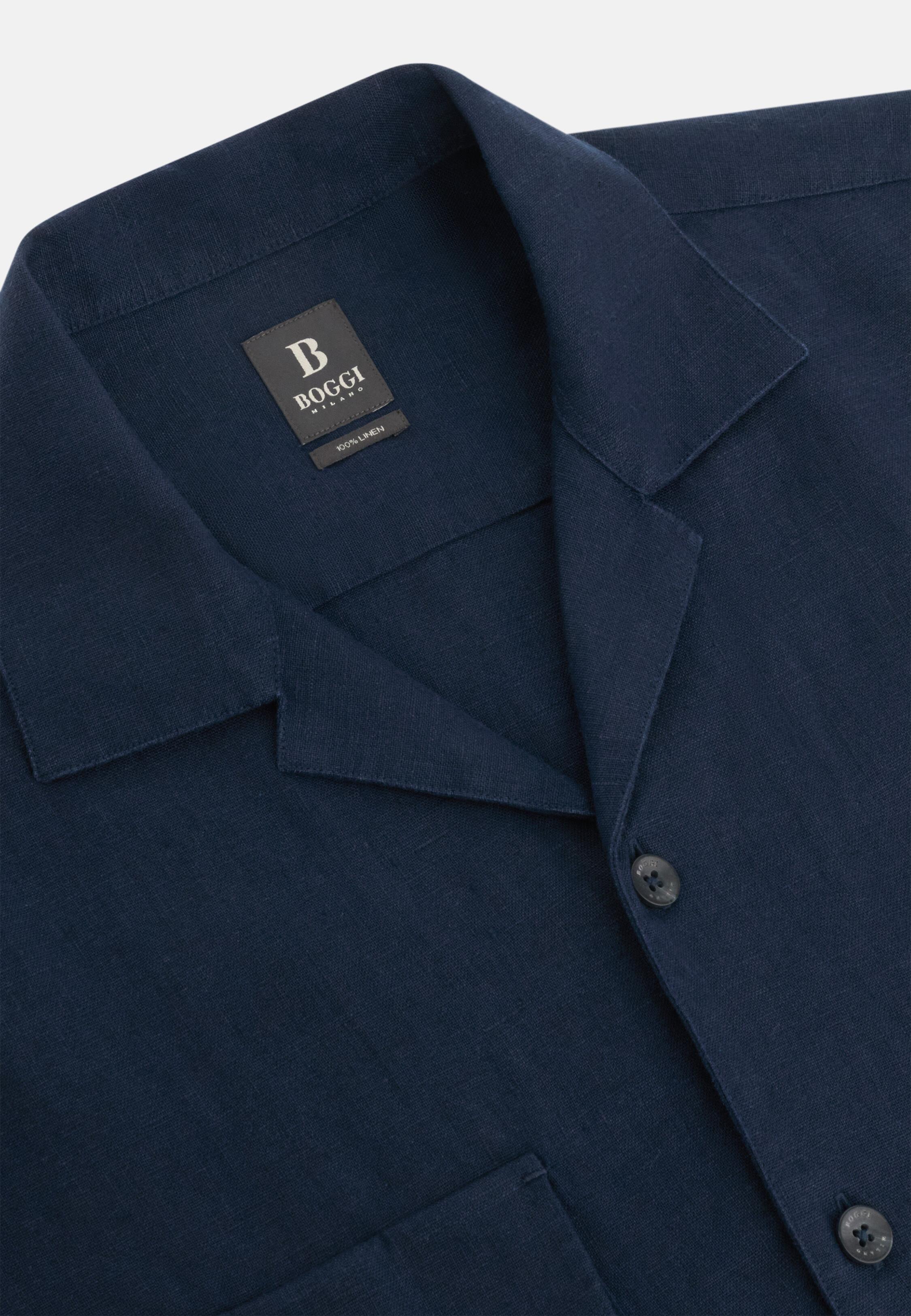 Linen Camp Overshirt Navy blue, Navy blue, large image number 3