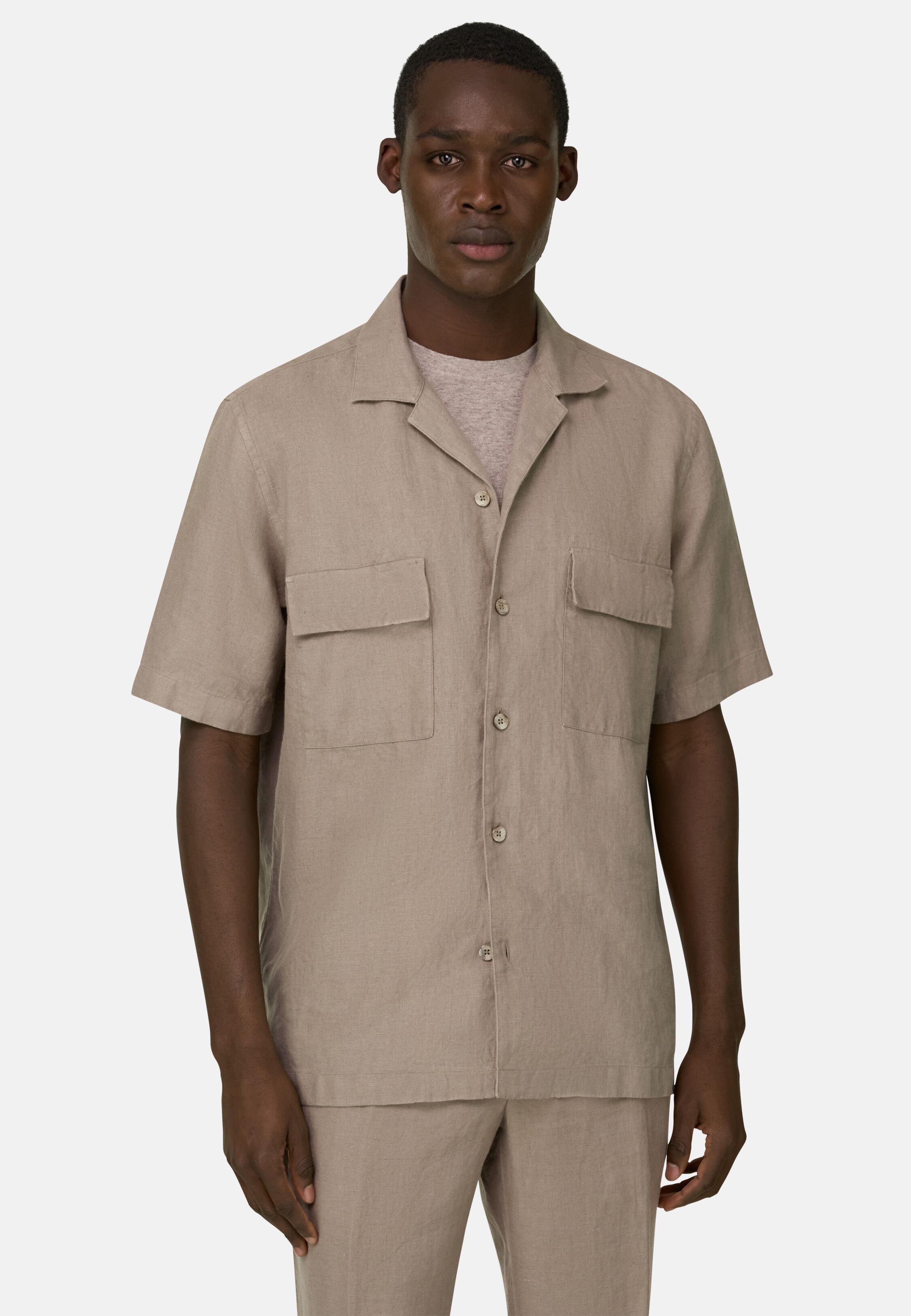 Linen Camp Overshirt Taupe, Taupe, medium