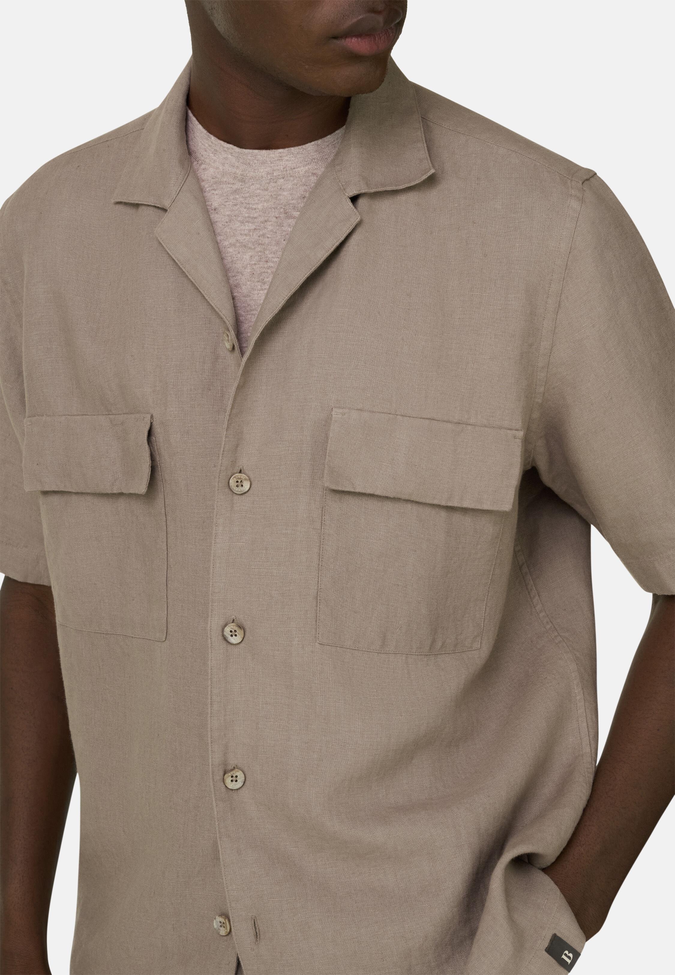 Linen Camp Overshirt Taupe, Taupe, medium