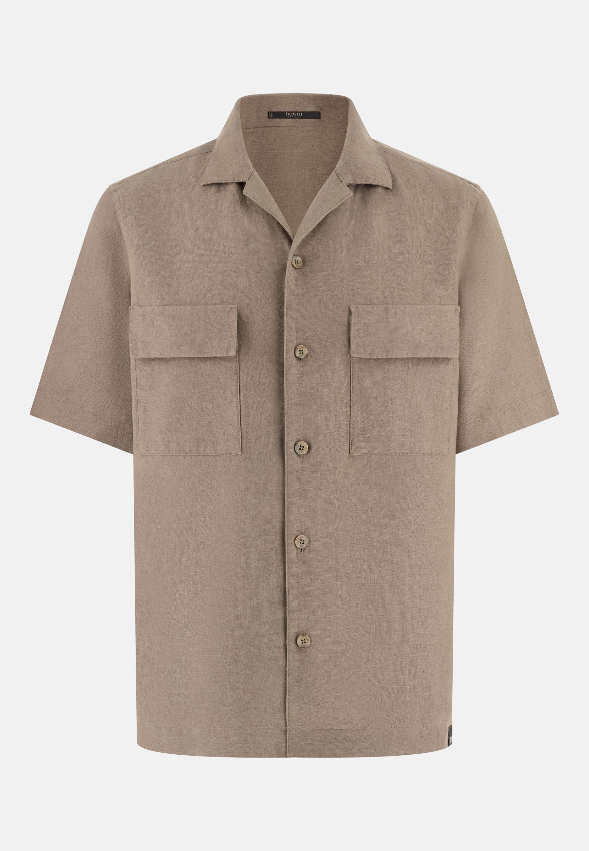 قميص علوي كامب من الكتان بني, Taupe, large image number 4