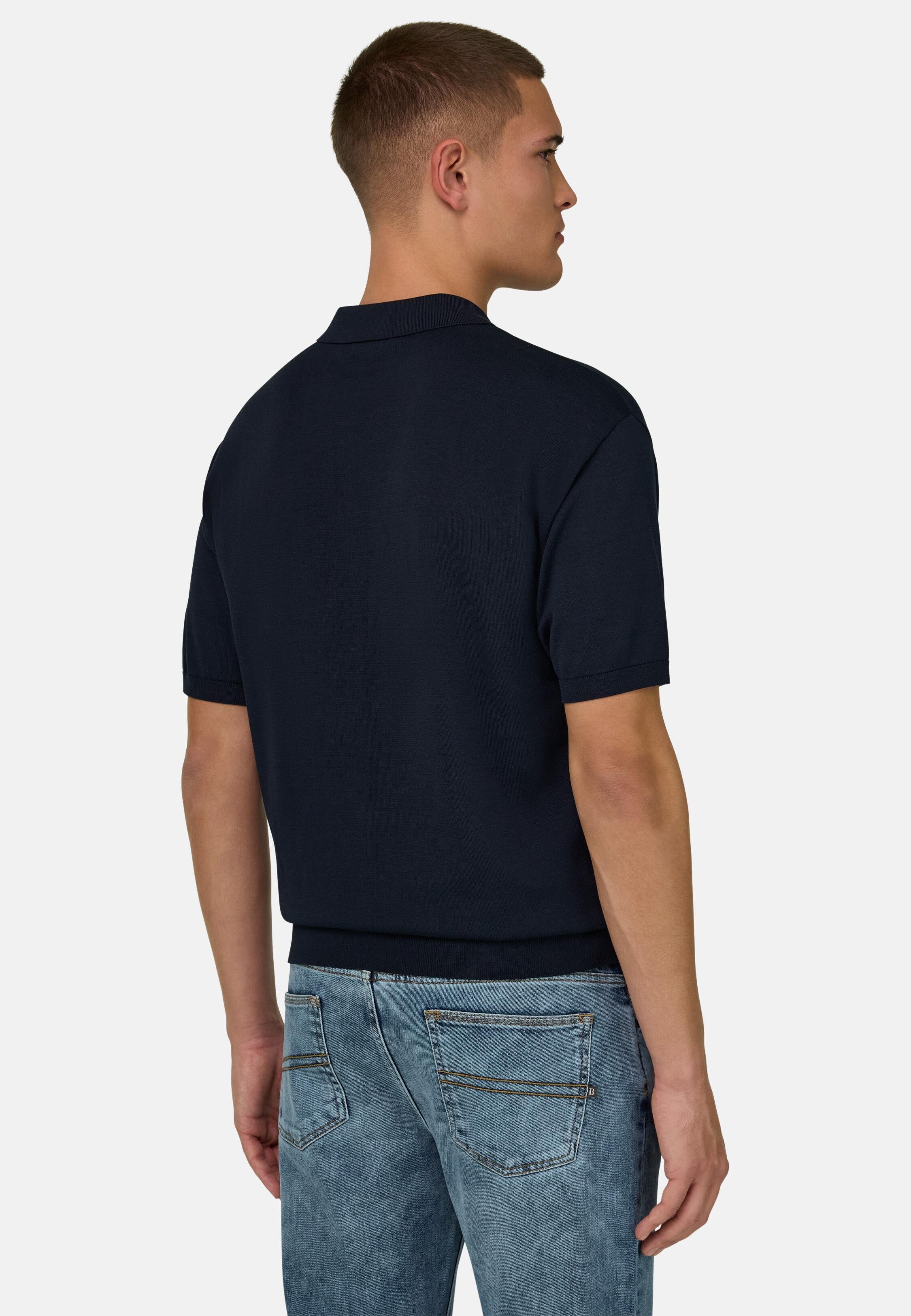 Cotton And Silk Knitted Polo Shirt Navy, 3901_NAVY, medium