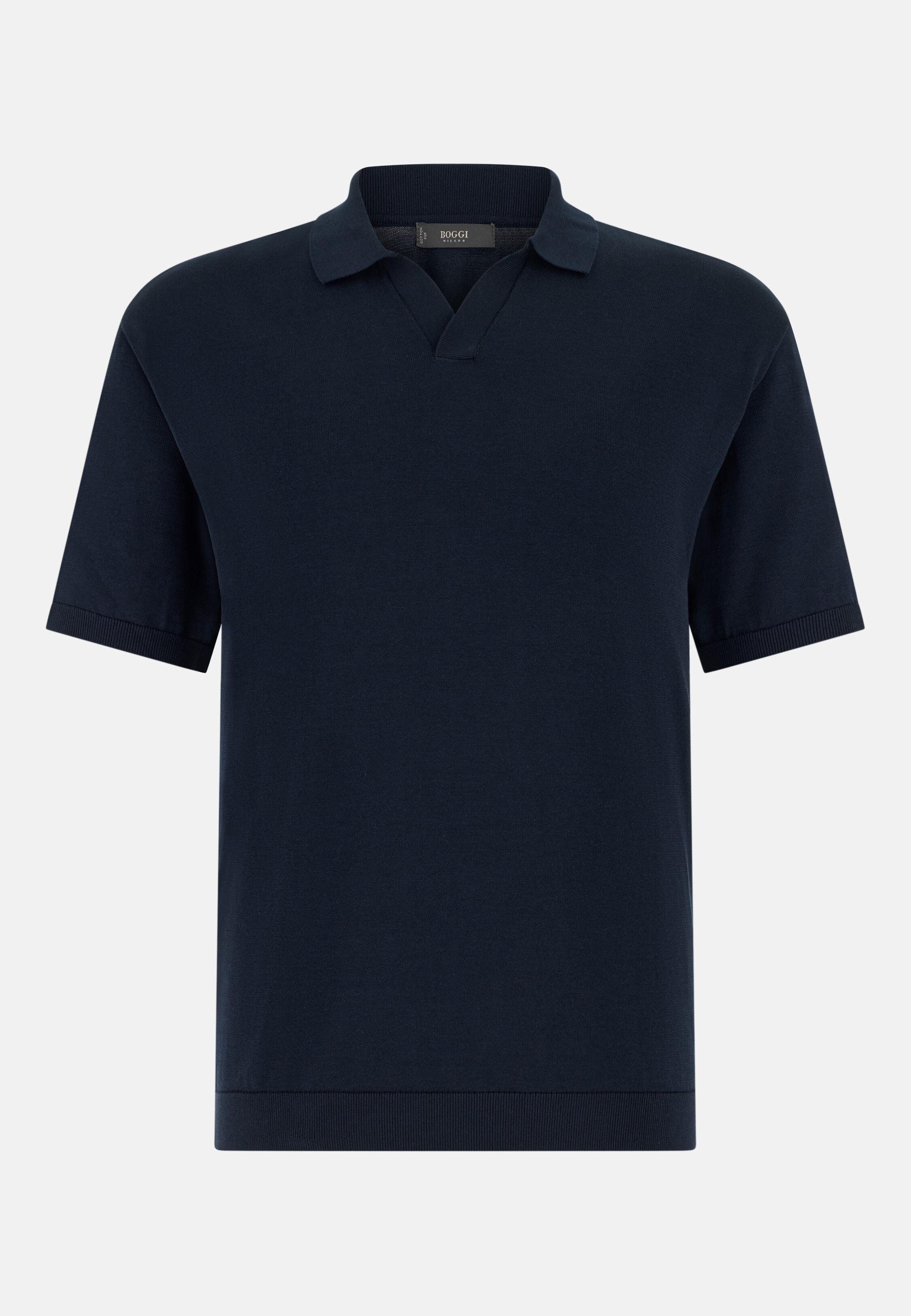 Cotton And Silk Knitted Polo Shirt Navy, 3901_NAVY, large image number 3