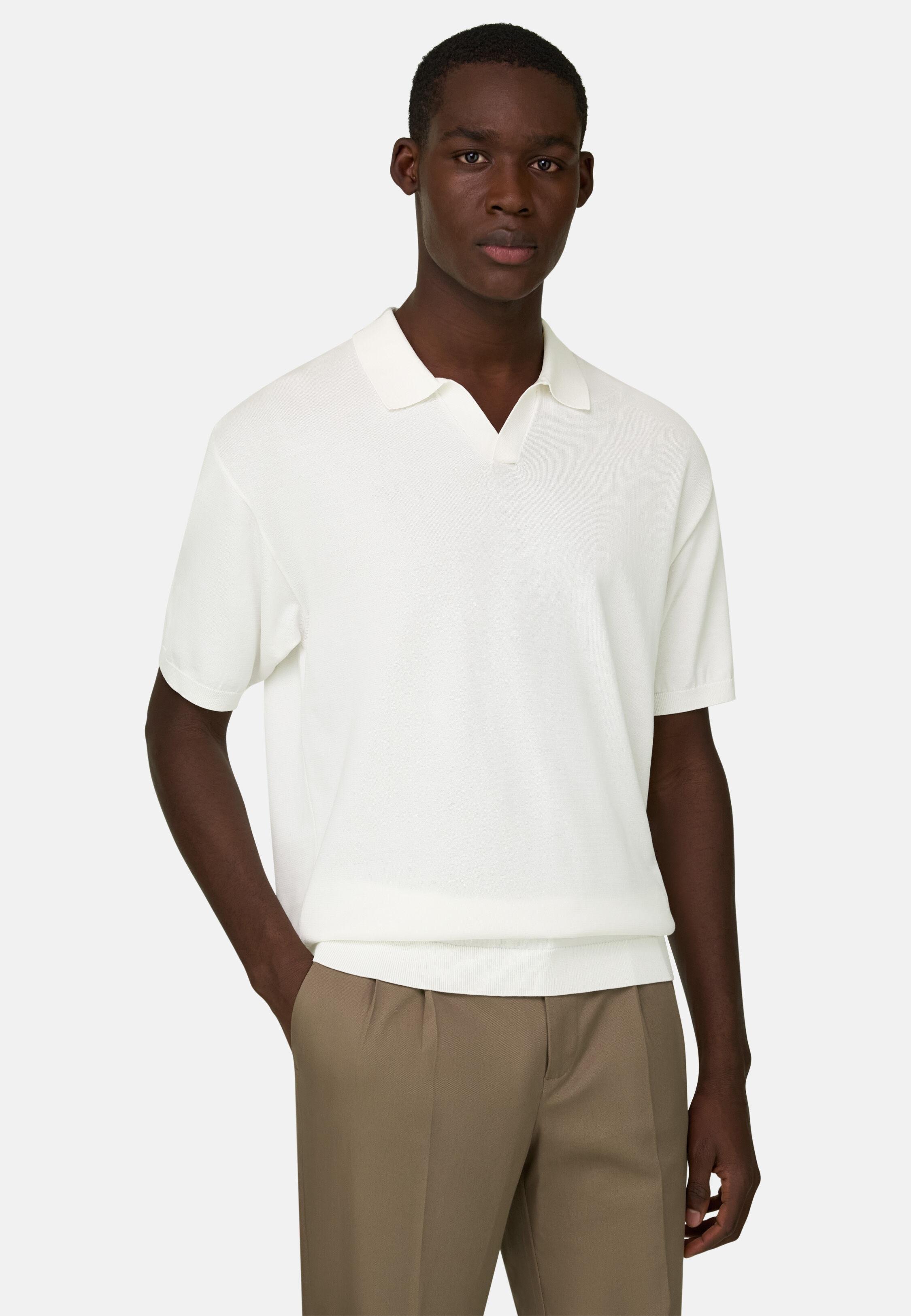 Cotton And Silk Knitted Polo Shirt White, 3901_WHIT, medium