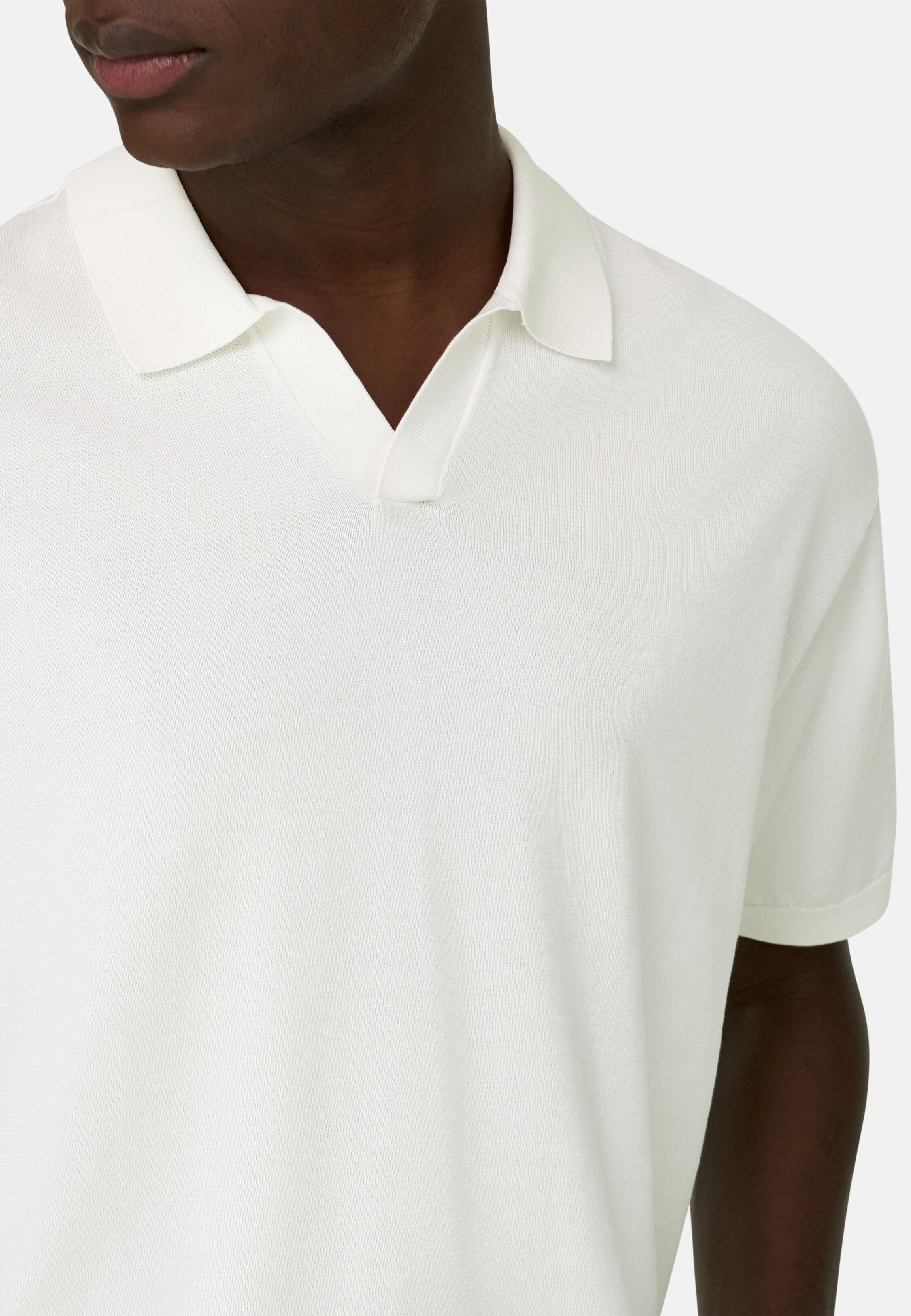 WHIT Cotton and Silk Knitted Polo Shirt, White, medium