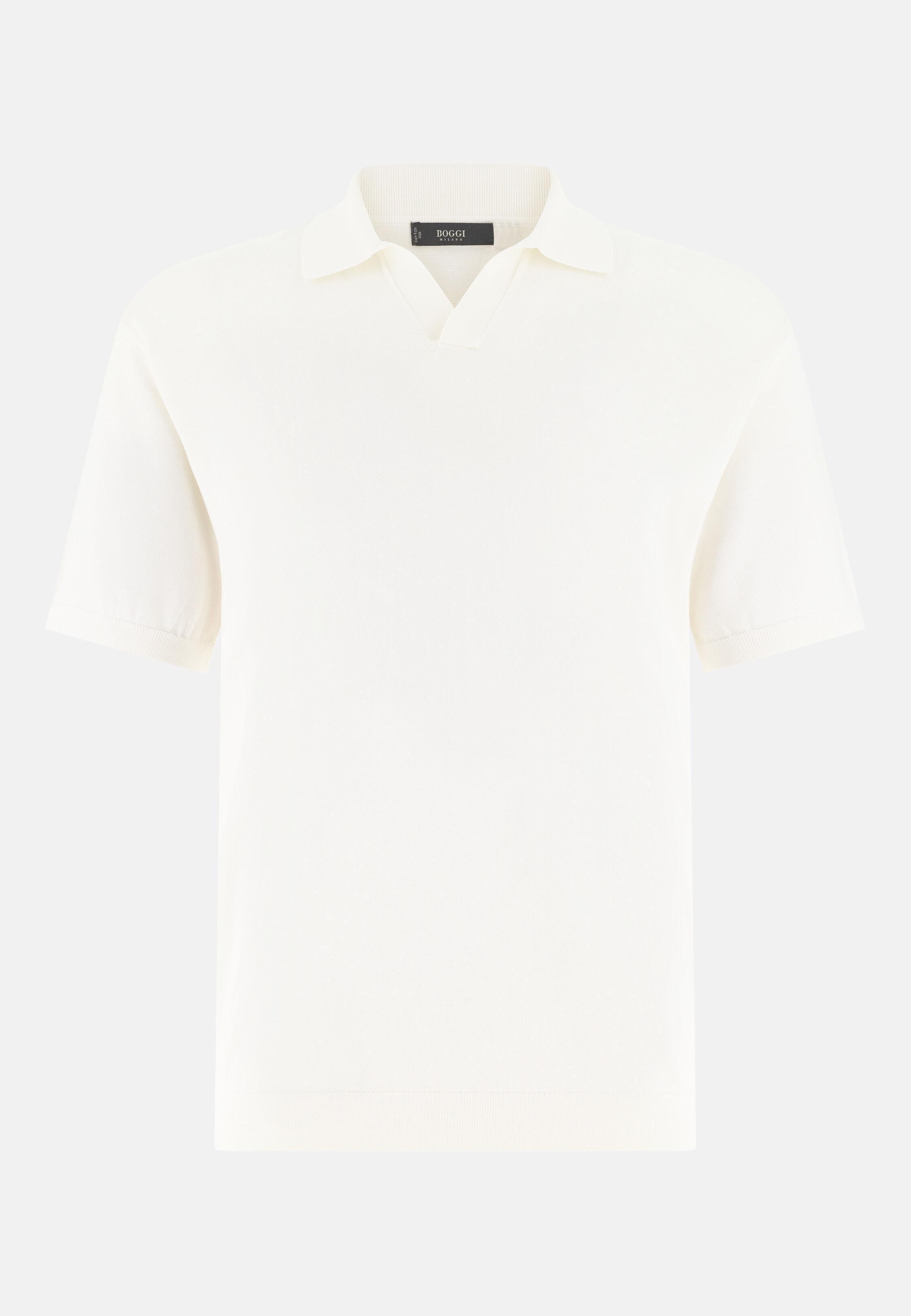 Cotton And Silk Knitted Polo Shirt White, 3901_WHIT, large image number 3