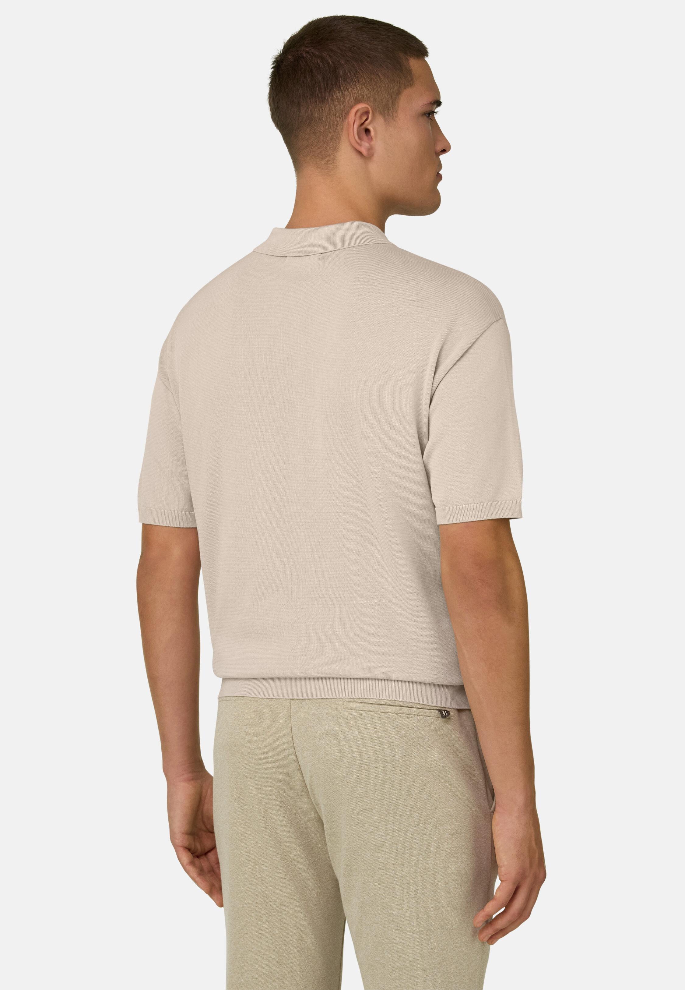 Cotton and Silk Knitted Polo Shirt Sand, Sand, large image number 1