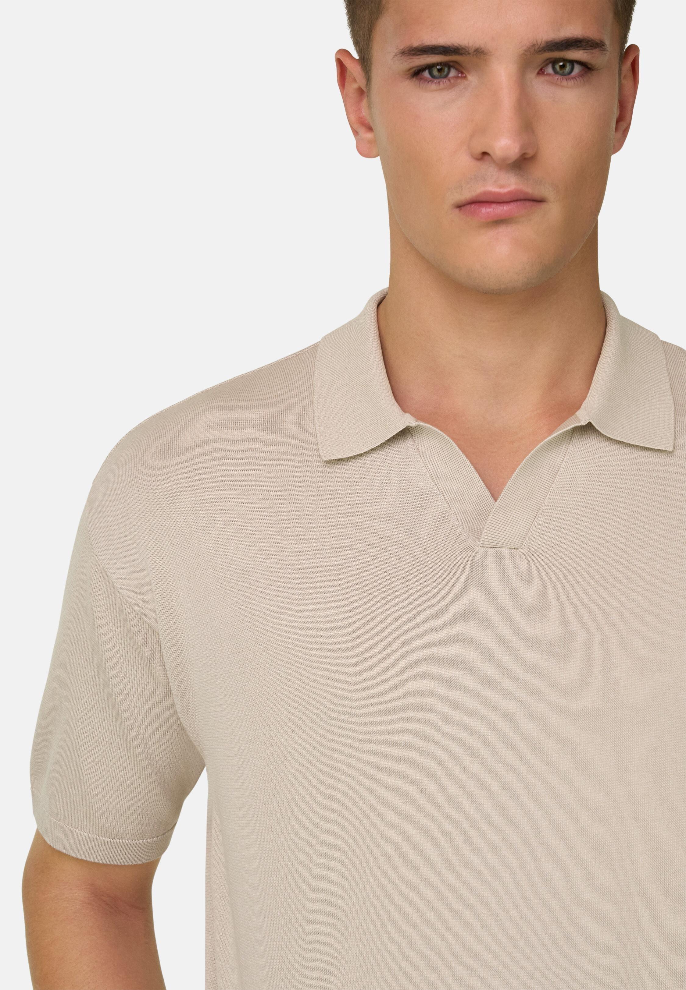 Cotton And Silk Knitted Polo Shirt Beige, 3901_SAND, medium