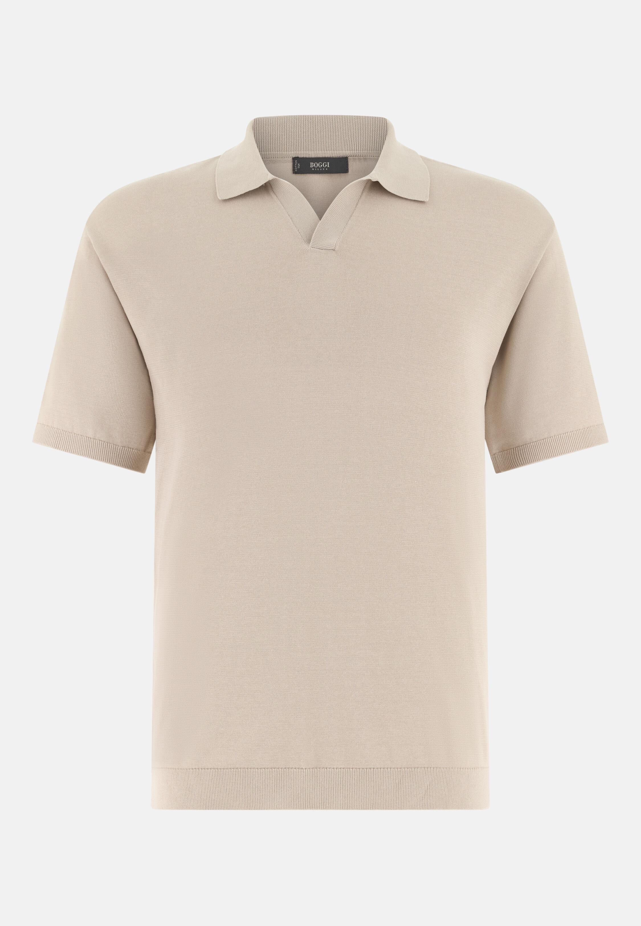 Cotton and Silk Knitted Polo Shirt Sand, Sand, large image number 3