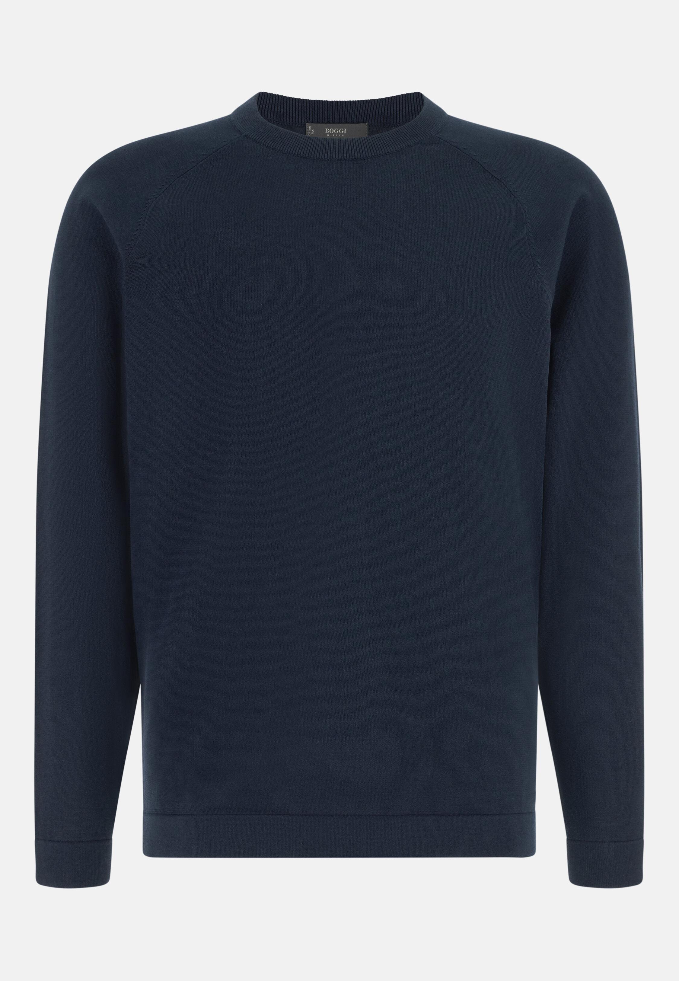 Crew Neck Jumper in Cotton and Silk, Navy Blue, Navy blue, large image number 4