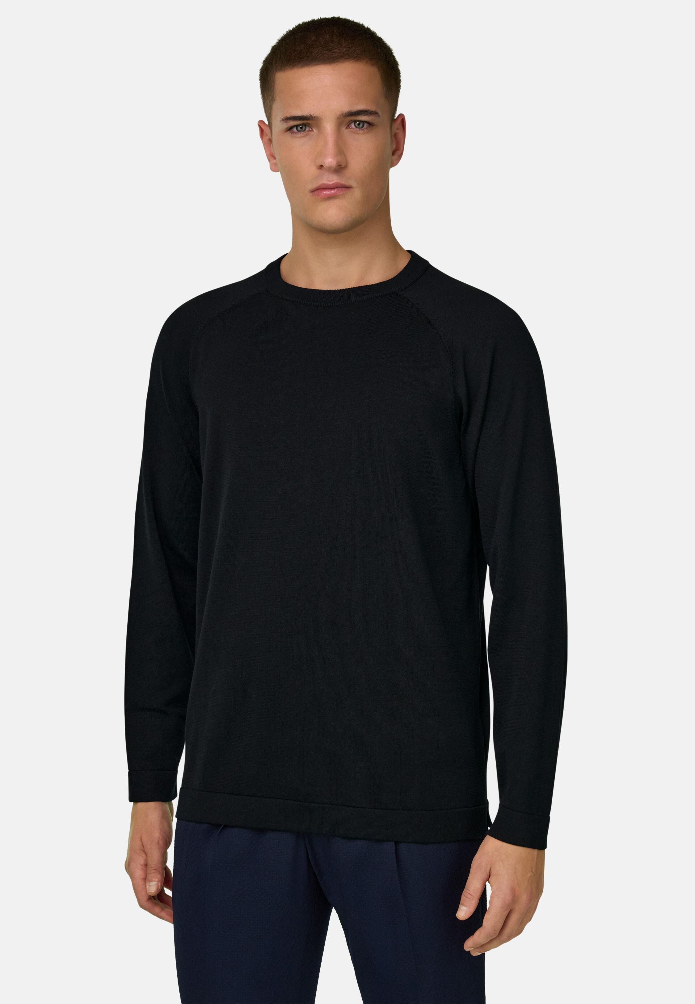 Cotton and Silk Crew Neck Jumper Black, Black, large image number 0