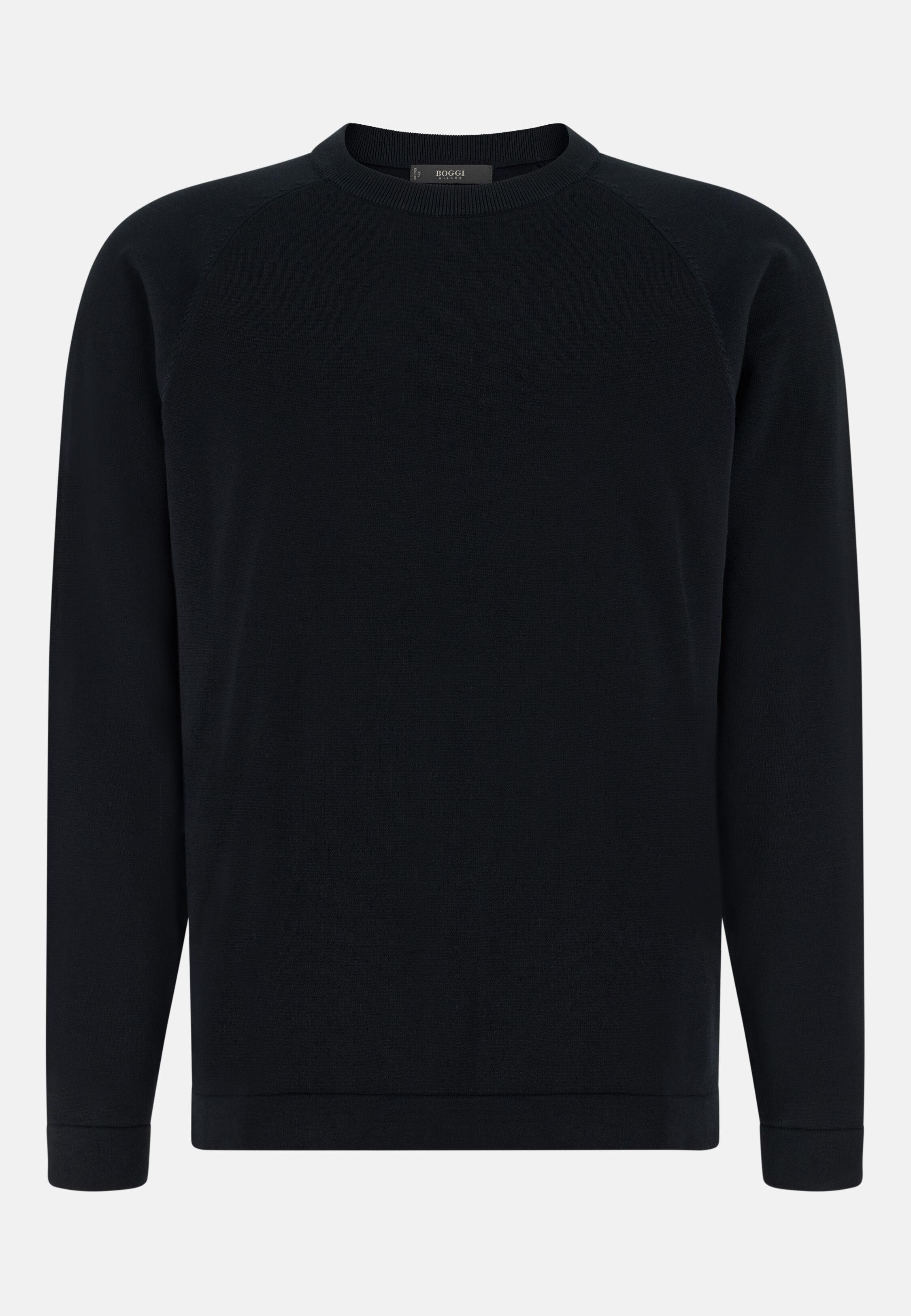 Crew Neck Jumper in Cotton and Silk, Black, Black, large image number 4