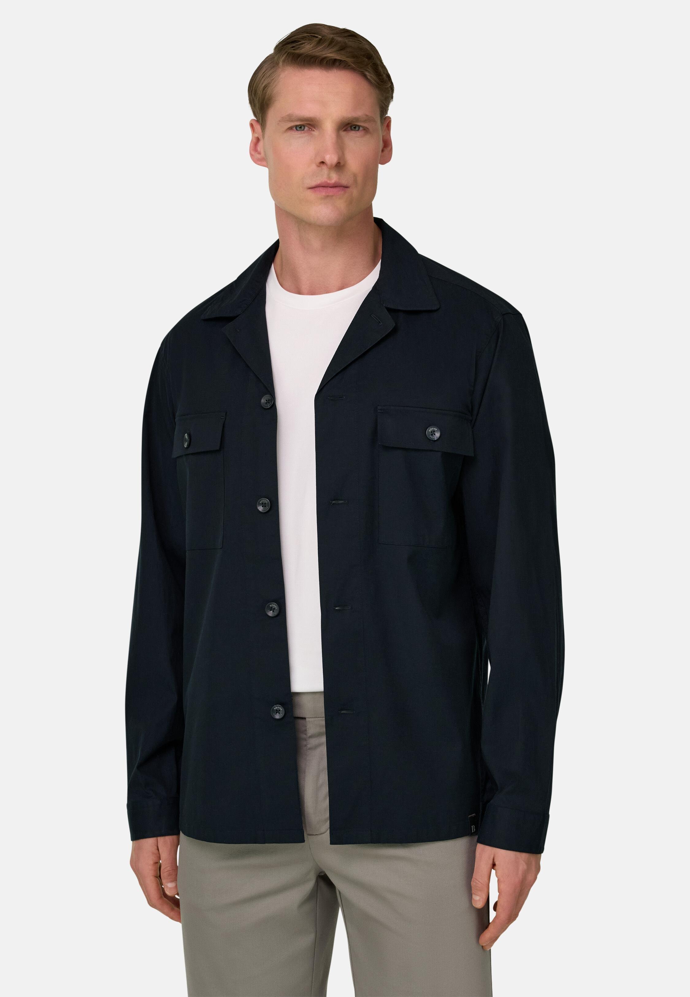 Cotton And Tencel Overshirt Navy, 3901_NAVY, large image number 0