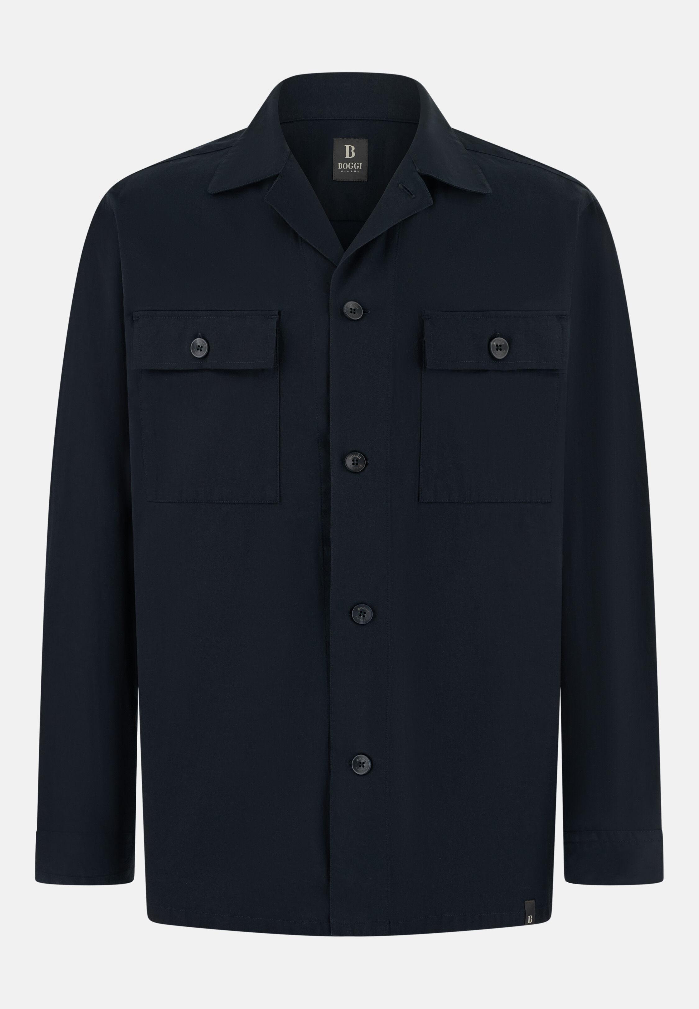 Cotton and Tencel Overshirt Navy blue, Navy blue, large image number 4