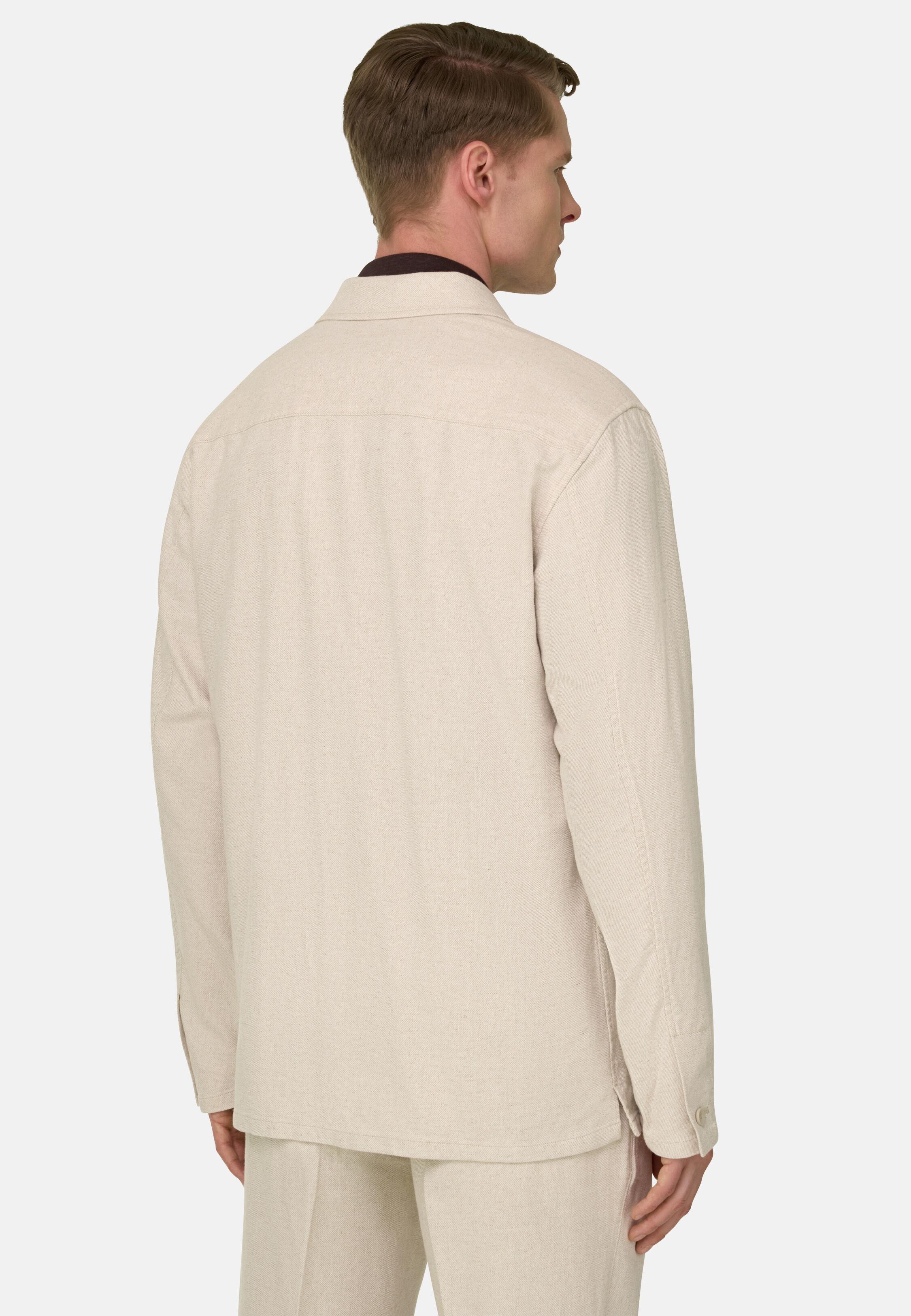 Diagonal Shirt Jacket in Cotton and Linen Sand, Sand, medium