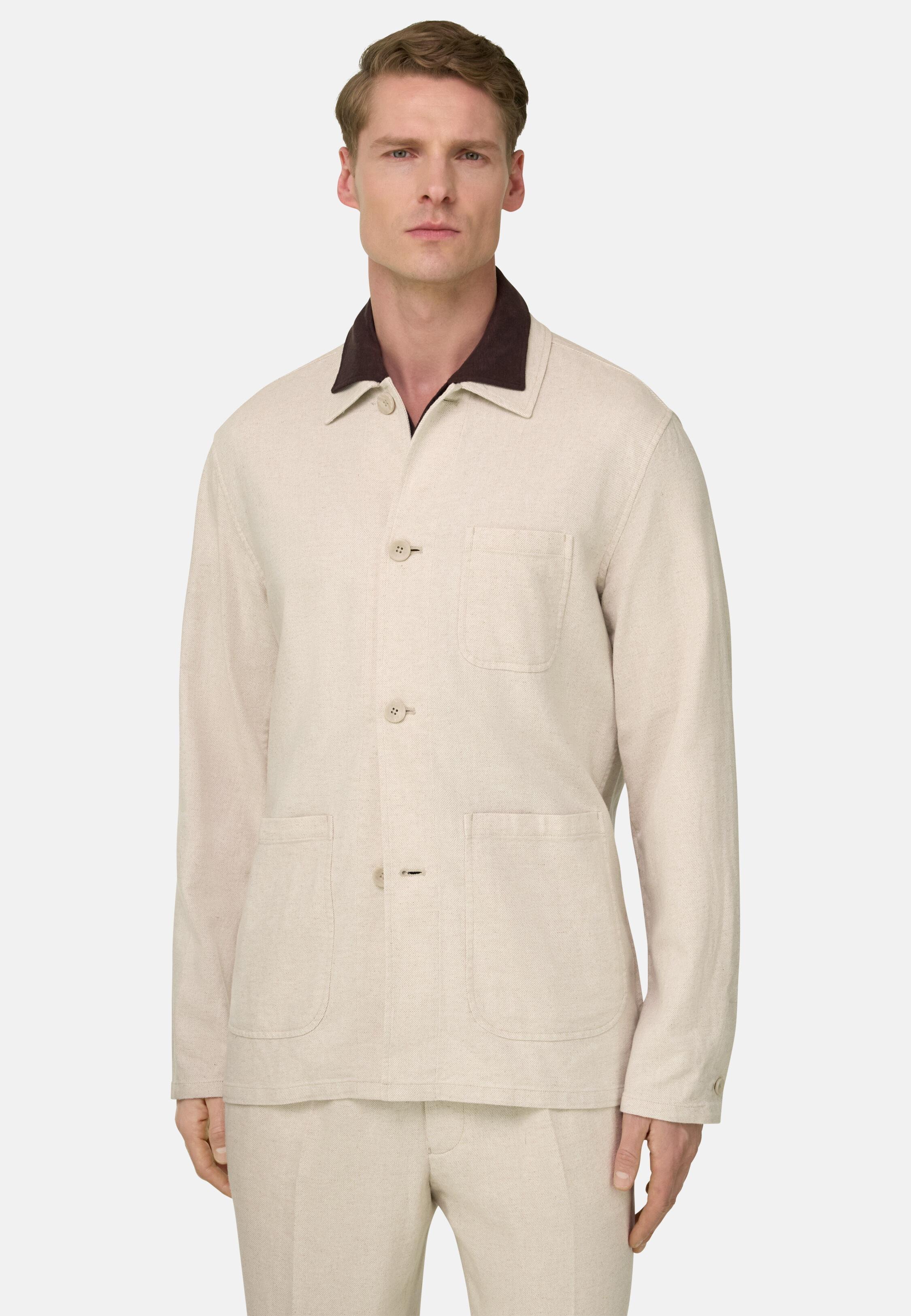 Diagonal Shirt Jacket in Cotton and Linen Sand, Sand, large image number 3