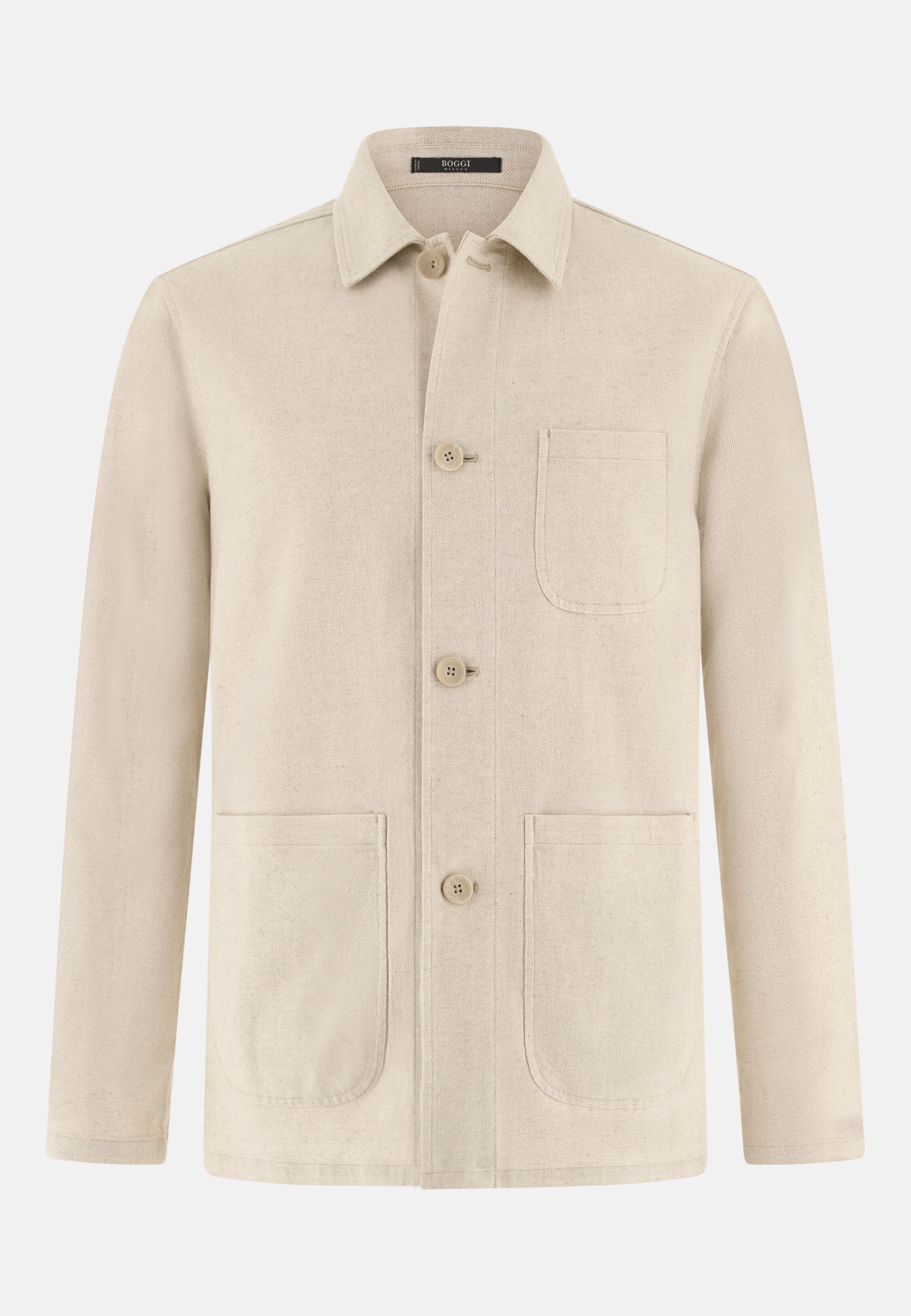 Diagonal Shirt Jacket in Cotton and Linen Sand, Sand, large image number 4