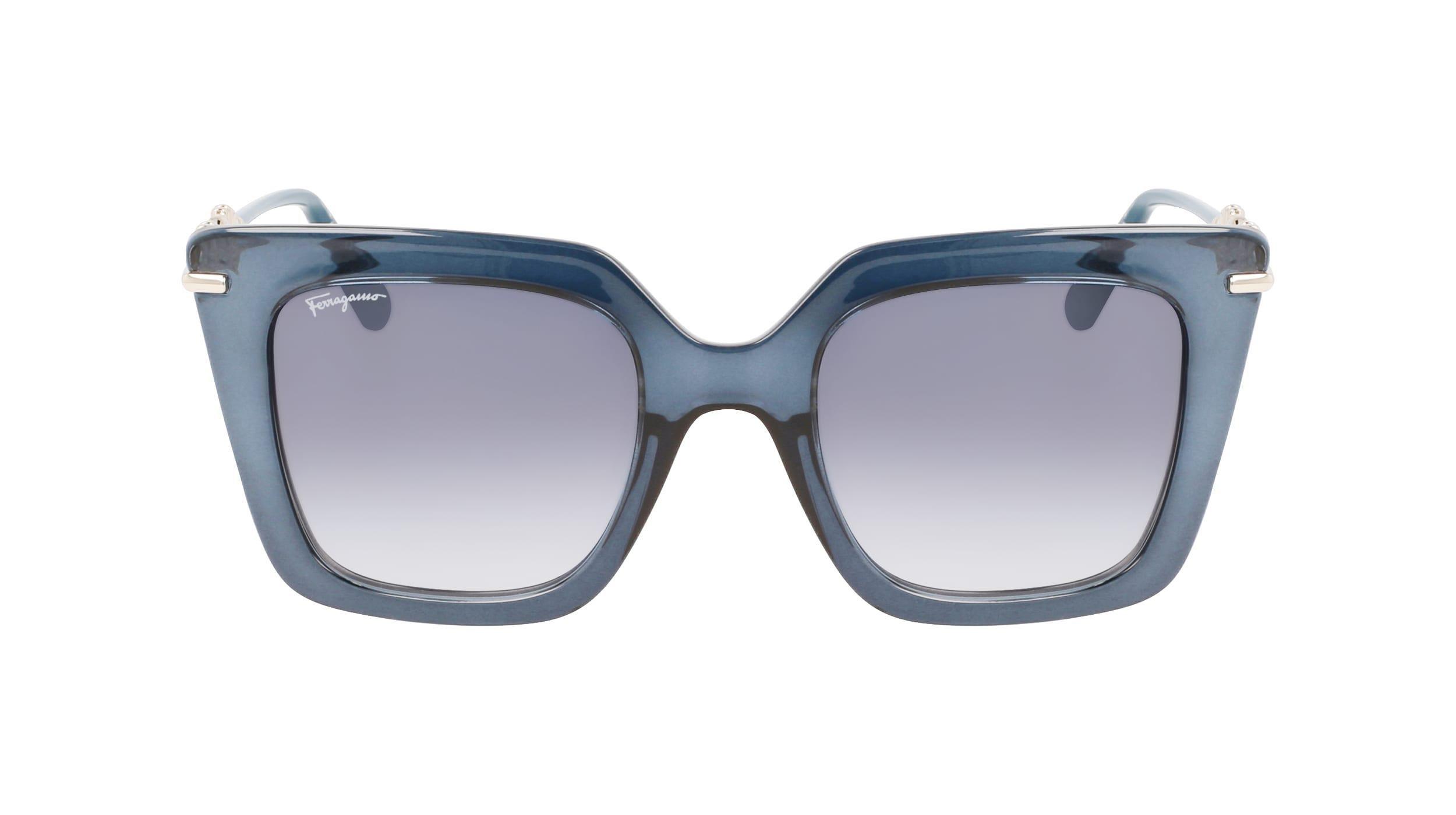 SALVATORE FERRAGAMO - Ferragamo Women Transparent Blue Modified Rectangle Sunglasses - Sf1041S