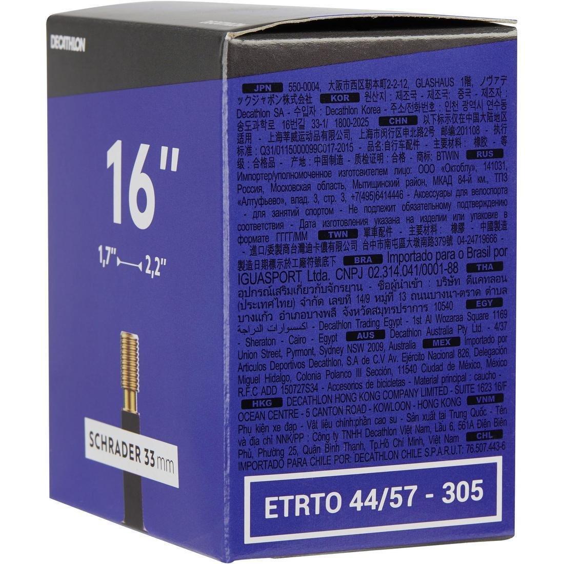 Auto Valve  16X1.7-2.2 Bike Inner Tube - Schrader, , large image number 1