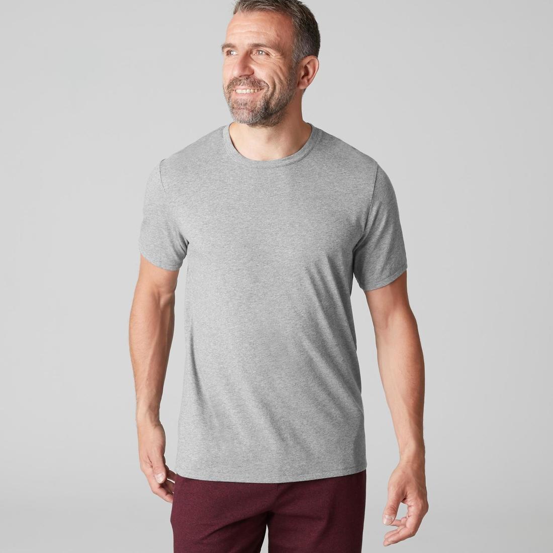 DARK GREY 500 Regular-Fit Pilates & Gentle Gym T-Shirt, No Color, large image number 3