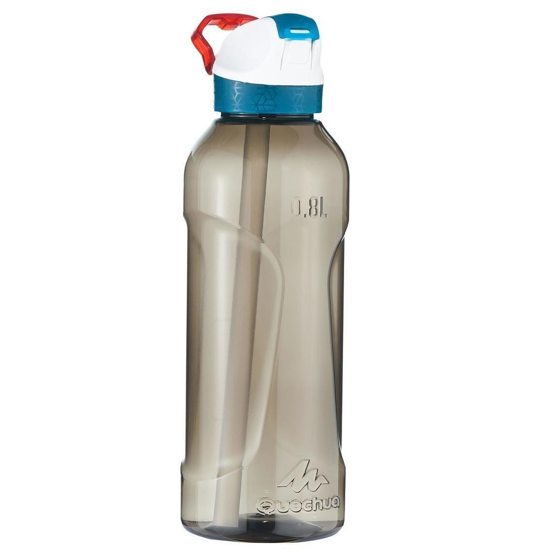 Hiking Water Bottle Instant Stopper With Straw 900 Tritan 0.8 Litre, Dark Grey, , large image number 0