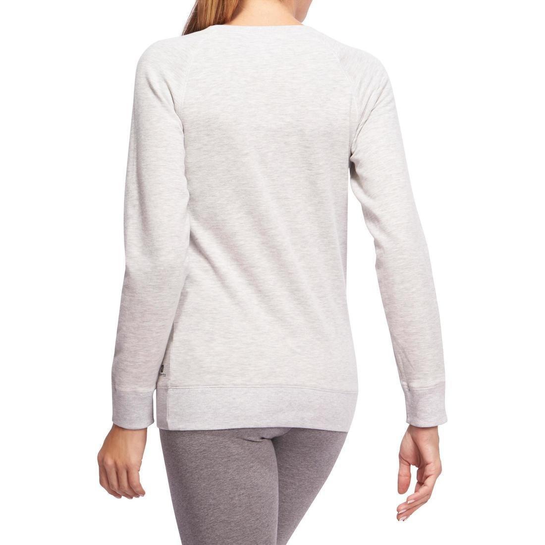 Women's Crew Neck Gym & Pilates Sweatshirt - Light Grey, 5401_000, large image number 3